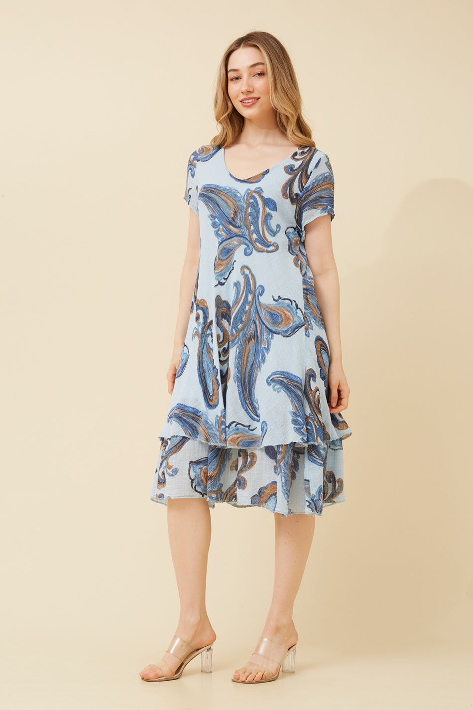 ELECTRA PAISLEY PRINT DRESS (Light Blue)