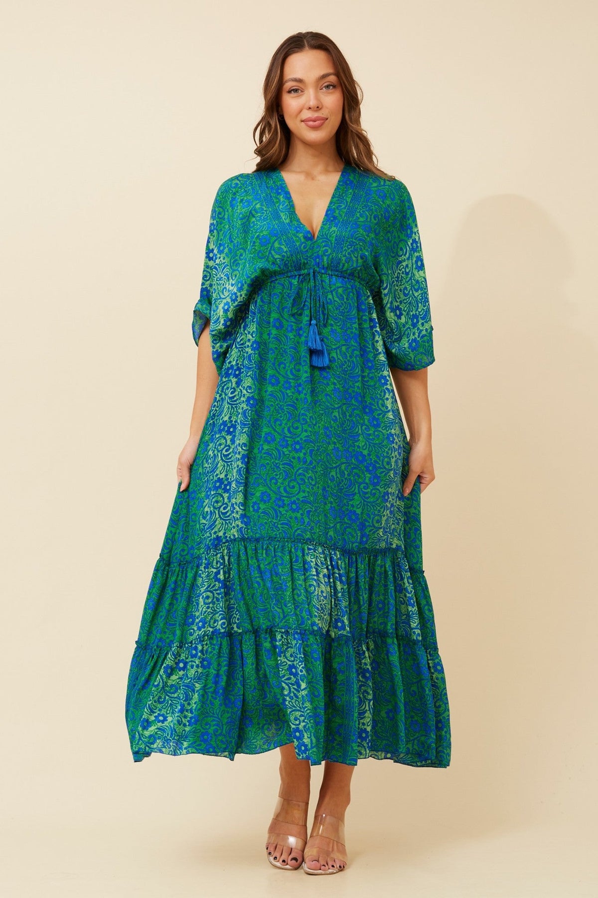 Image of Dresses. Product name - CHANDRA BOHO MAXI DRESS in Green/Blue colour by brand - MYSTIC MONSOON