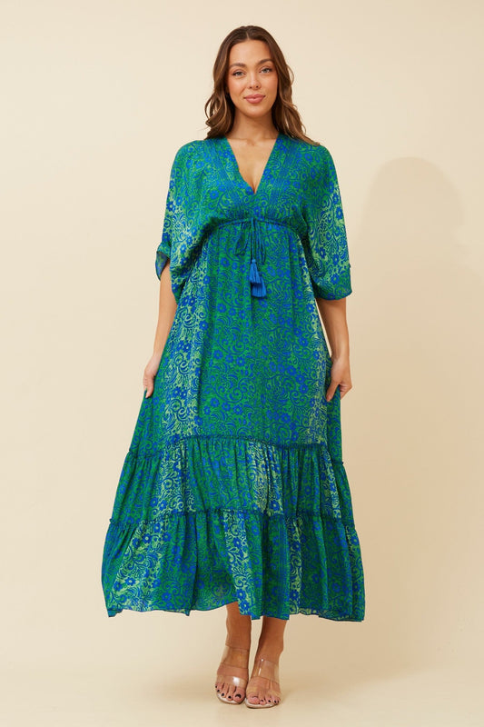 Image of Dresses. Product name - CHANDRA BOHO MAXI DRESS in Green/Blue colour by brand - MYSTIC MONSOON