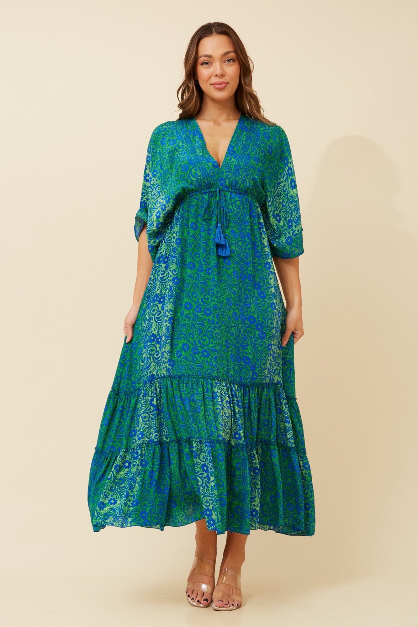 CHANDRA BOHO MAXI DRESS (Green/Blue)