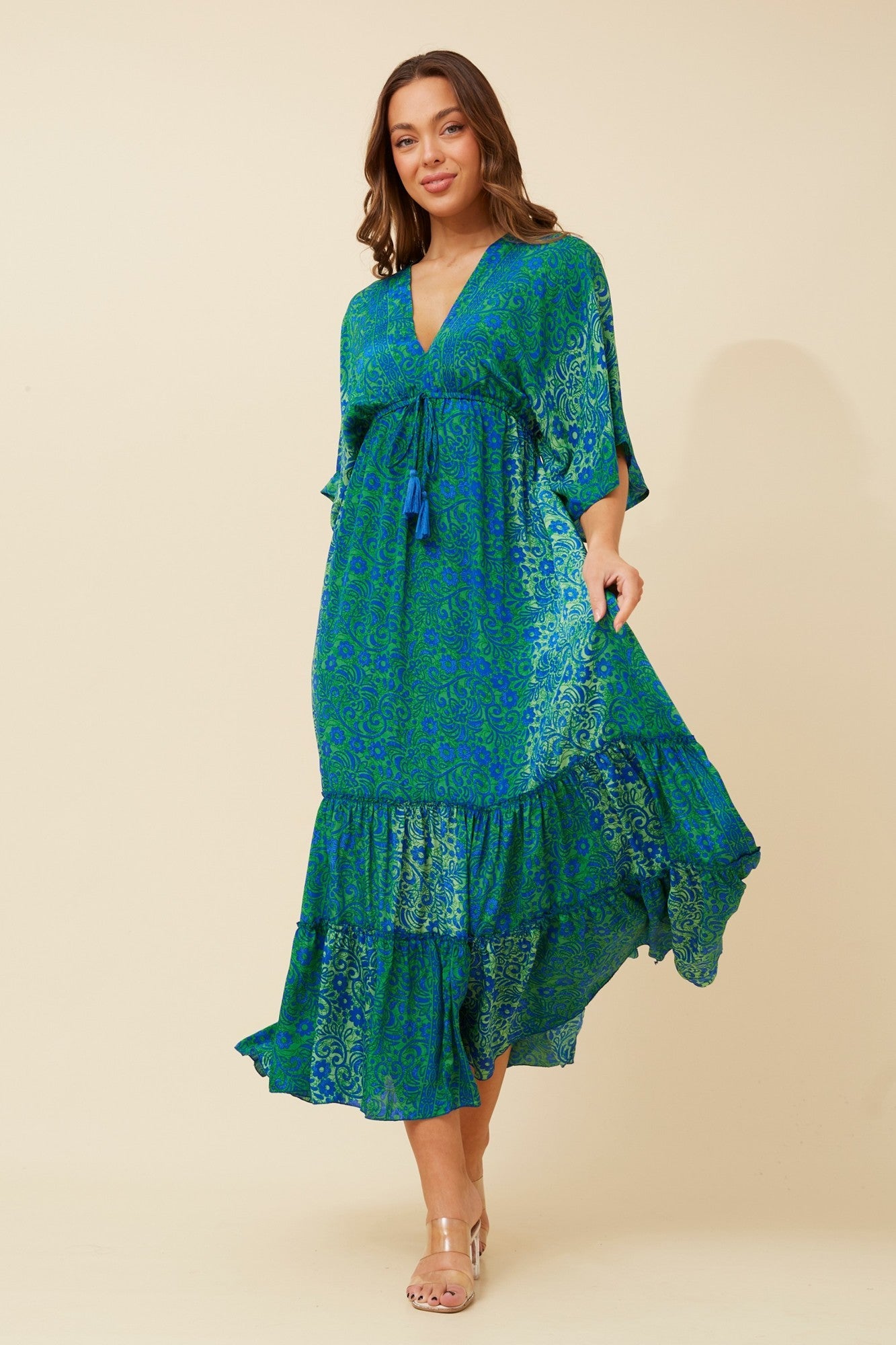 CHANDRA BOHO MAXI DRESS (Green/Blue)