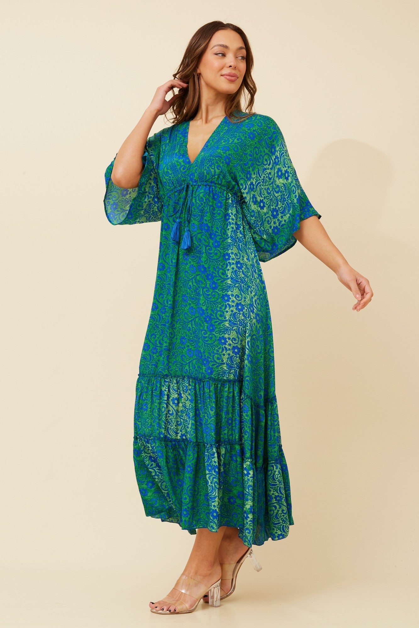 CHANDRA BOHO MAXI DRESS (Green/Blue)