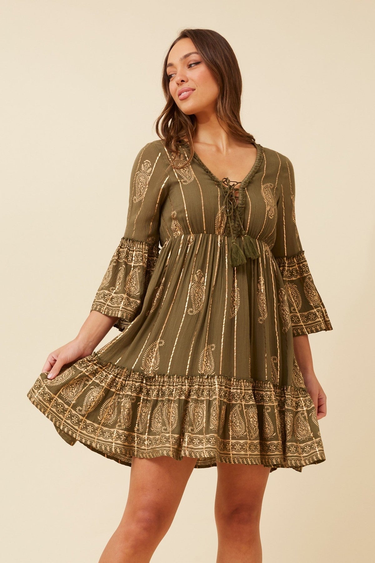 GEETA FOIL PRINT DRESS (Aqua)