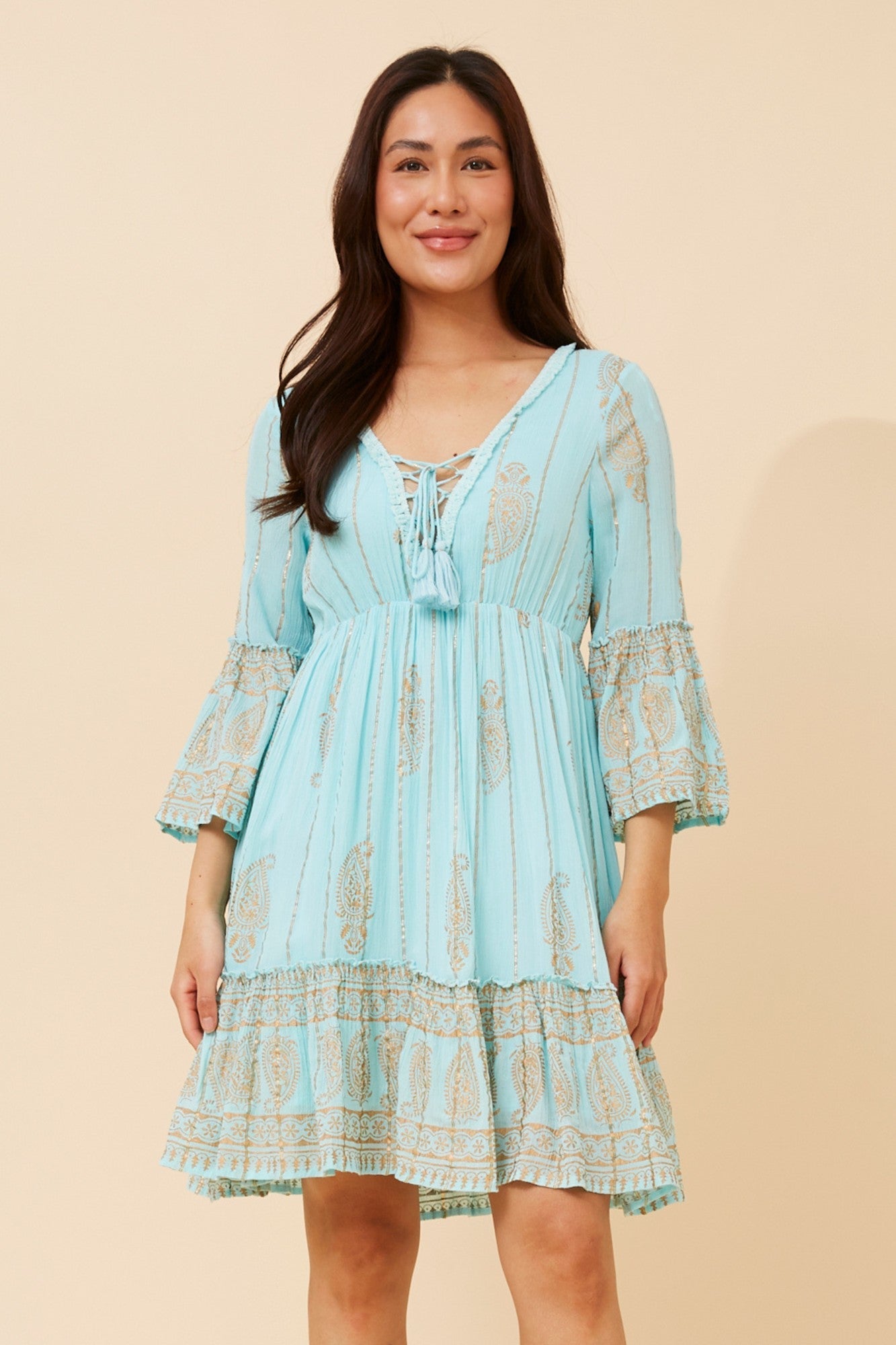 GEETA FOIL PRINT DRESS (Aqua)
