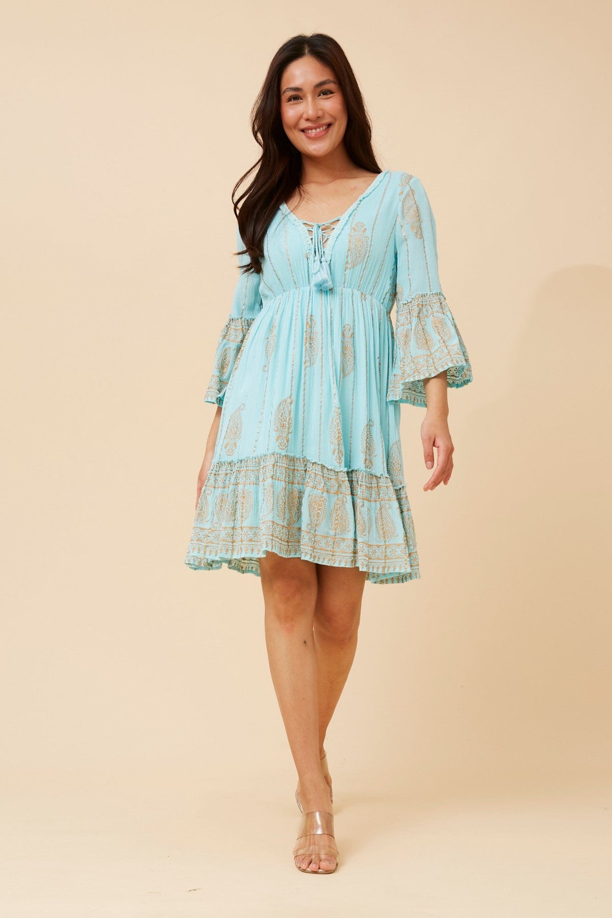 GEETA FOIL PRINT DRESS (Aqua)