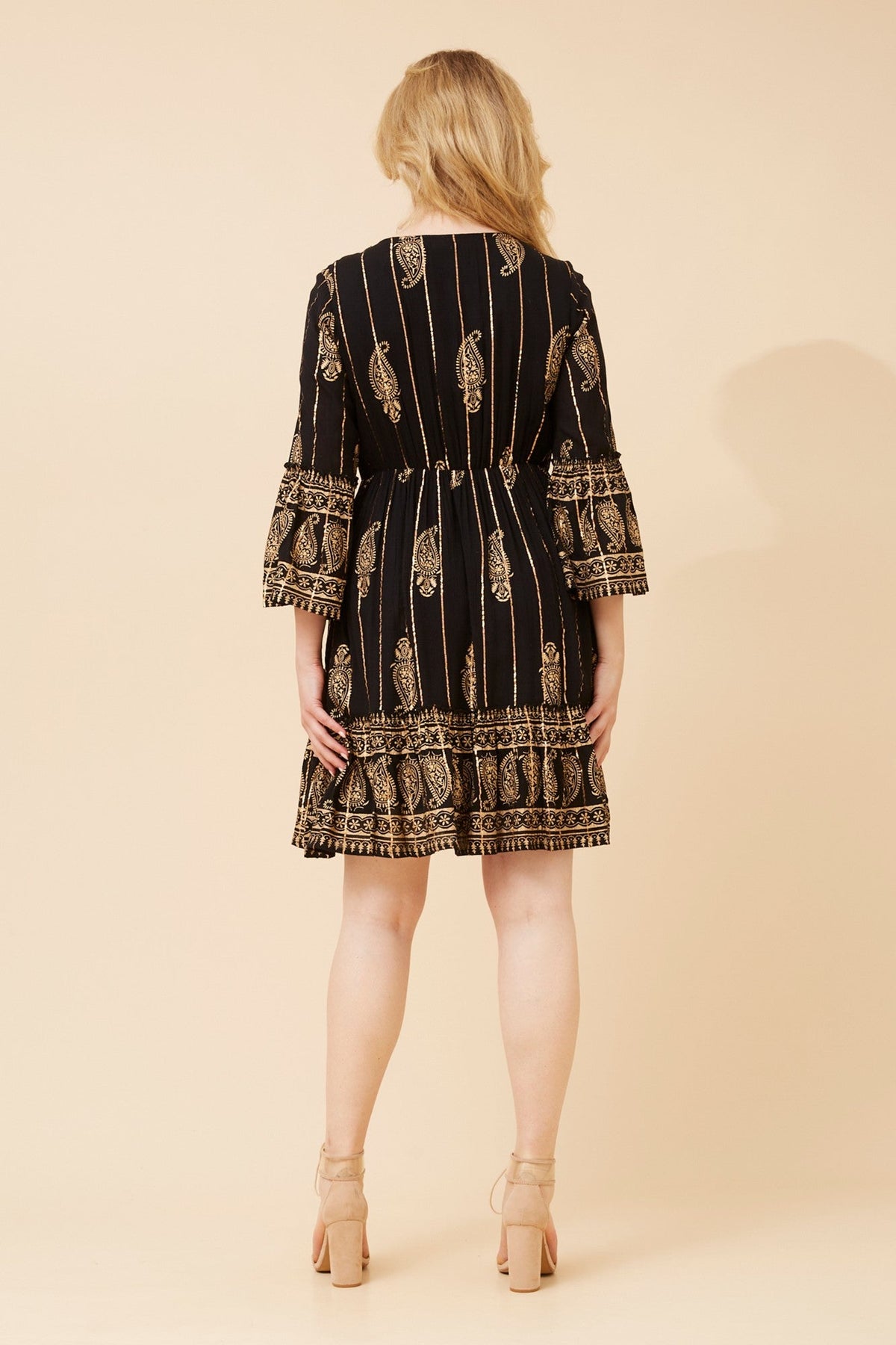 MYSTIC MONSOON GEETA FOIL PRINT DRESS (Black)