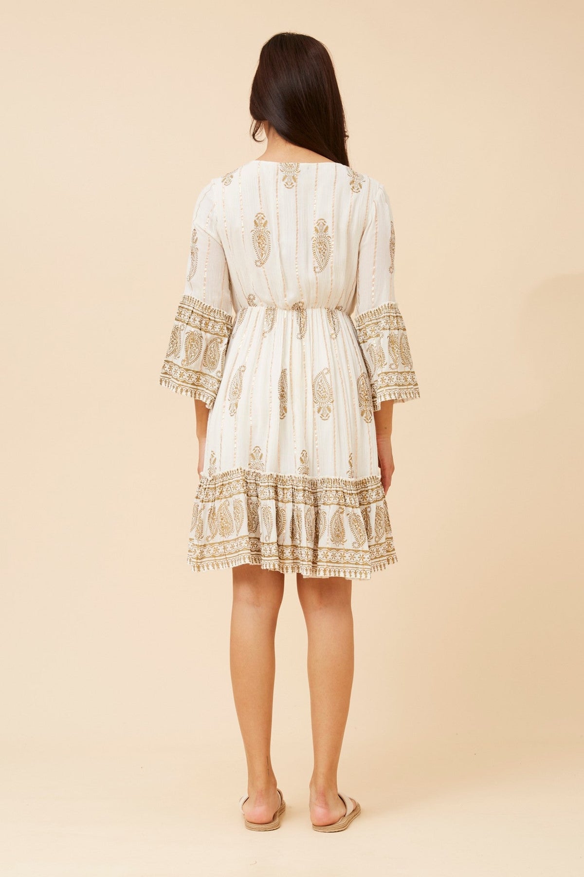 MYSTIC MONSOON GEETA FOIL PRINT DRESS (White)