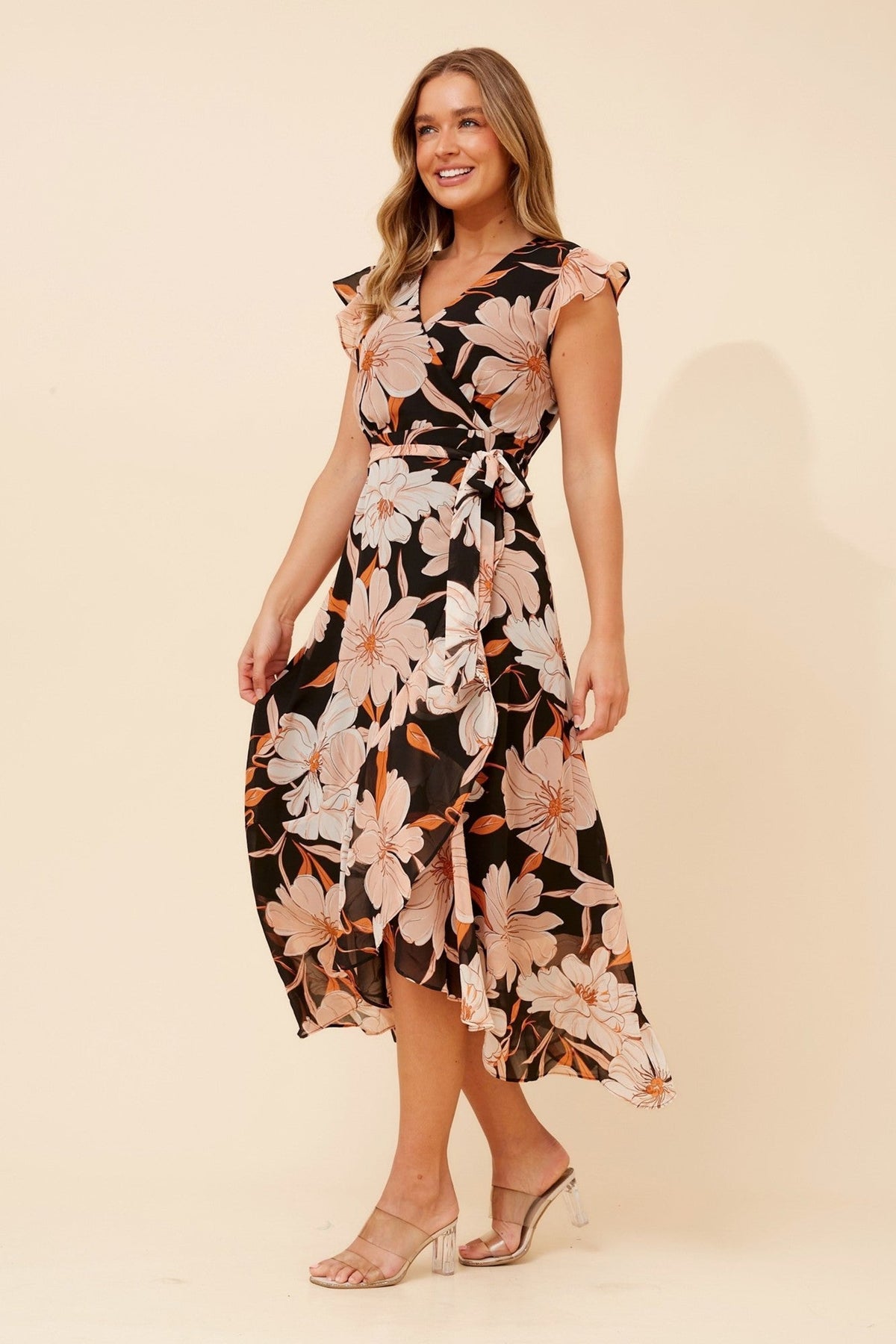 ANNEKA FLORAL WRAP DRESS (Multi Black)