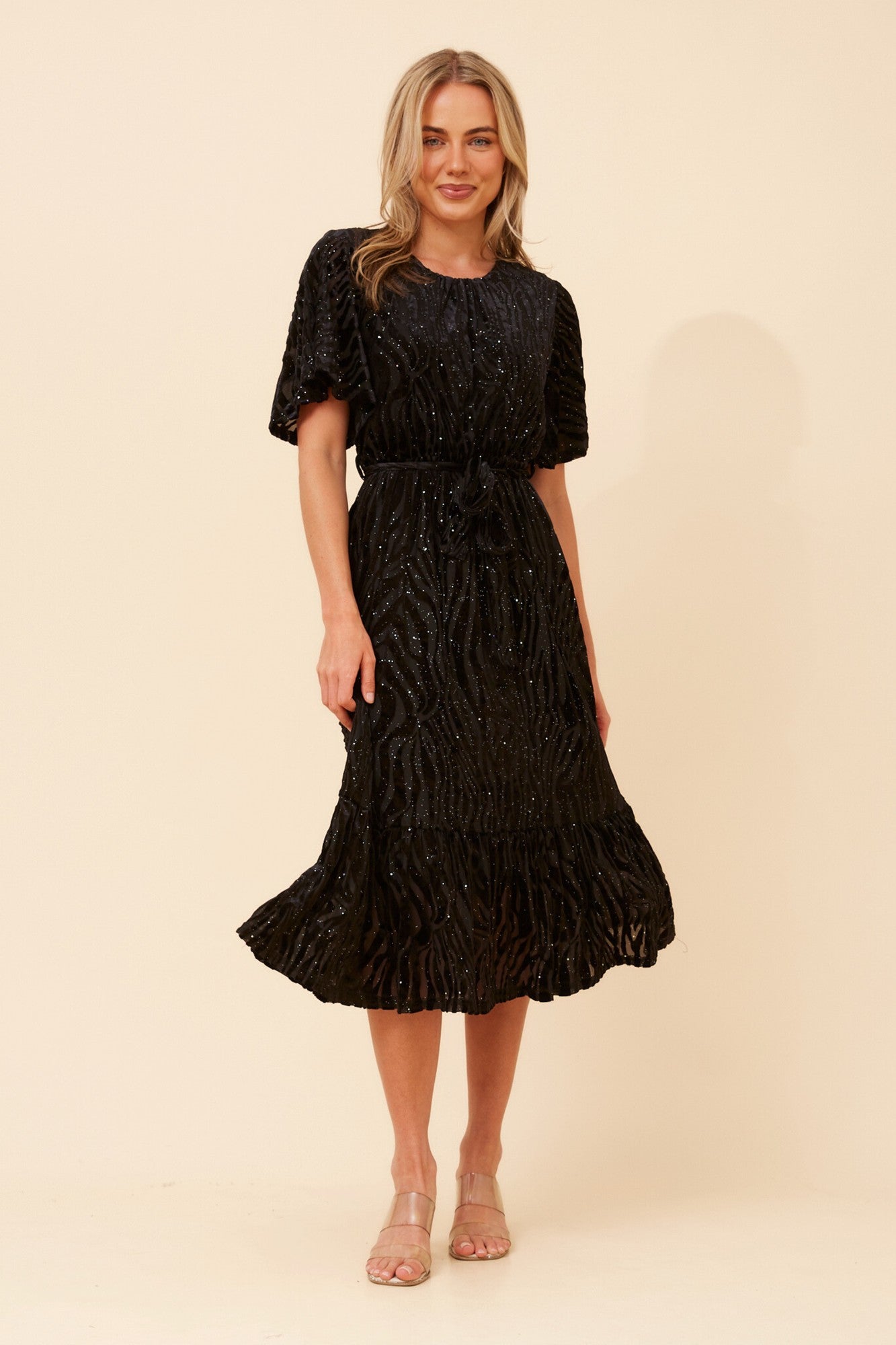 EARTHA FLOCKING PRINT DRESS (Black)