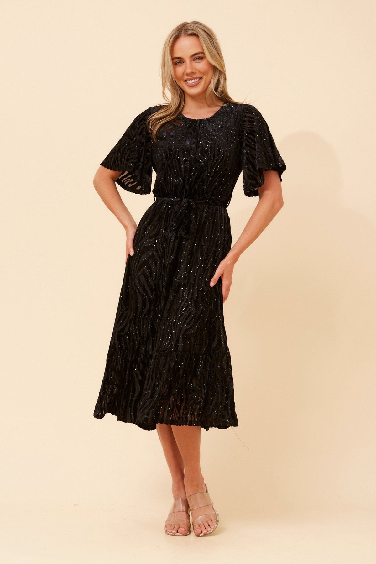 EARTHA FLOCKING PRINT DRESS (Black)