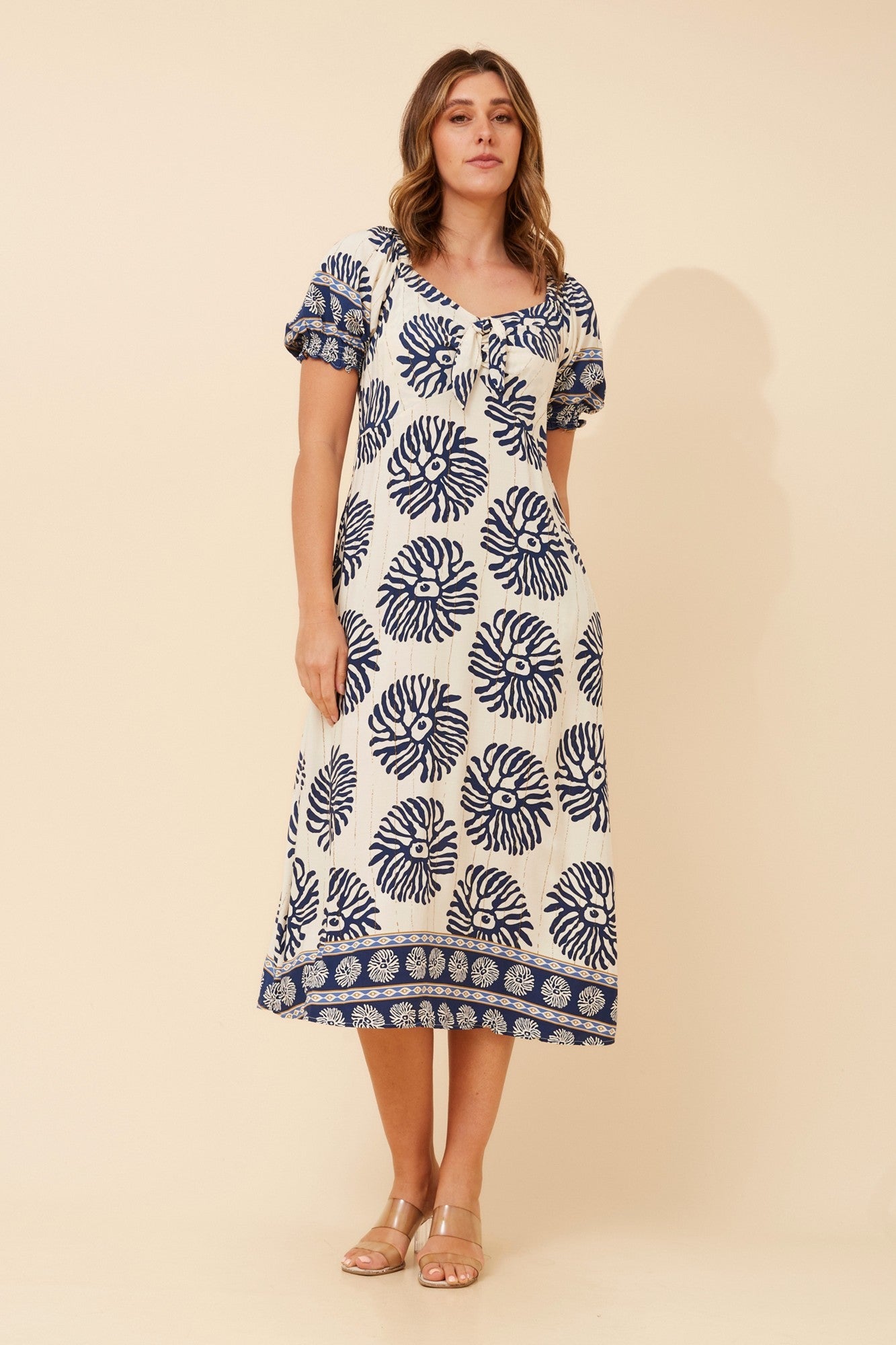 Image of Dresses. Product name - FAITH FLORAL PRINT MIDI DRESS in Navy colour by brand - Caroline Morgan Australia