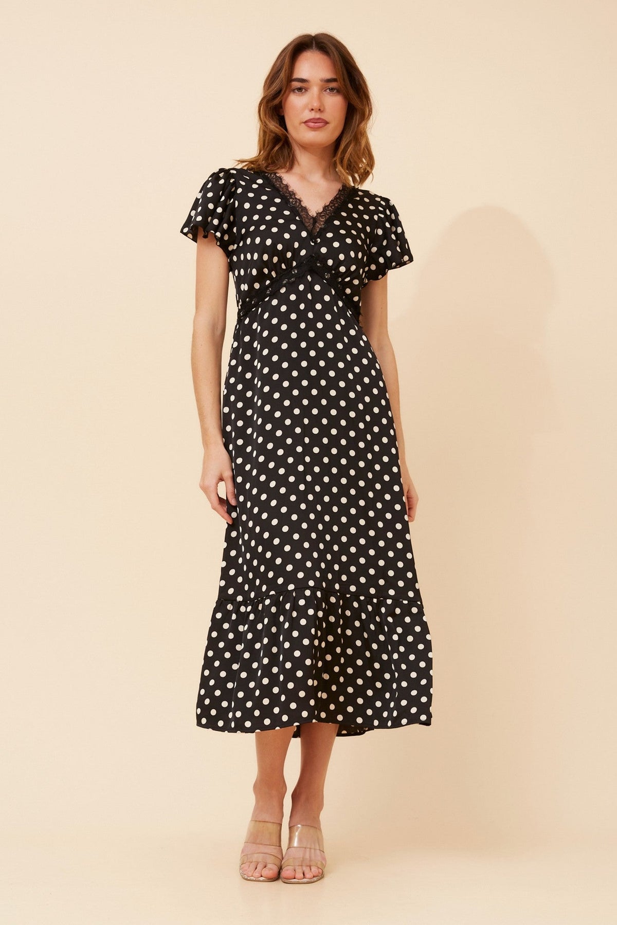 AVEN POLKA DOT MIDI DRESS (Black)