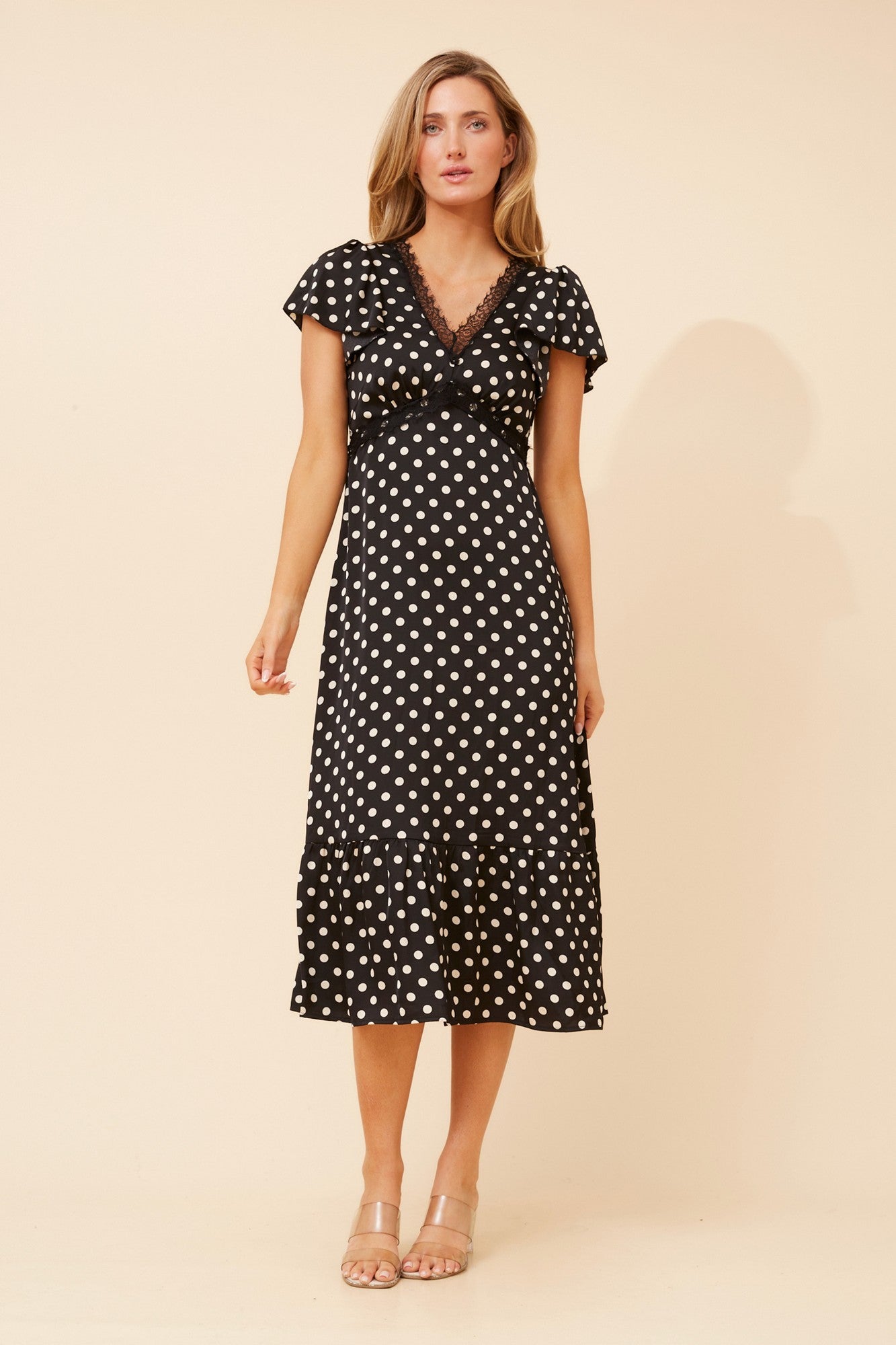 AVEN POLKA DOT MIDI DRESS (Black)