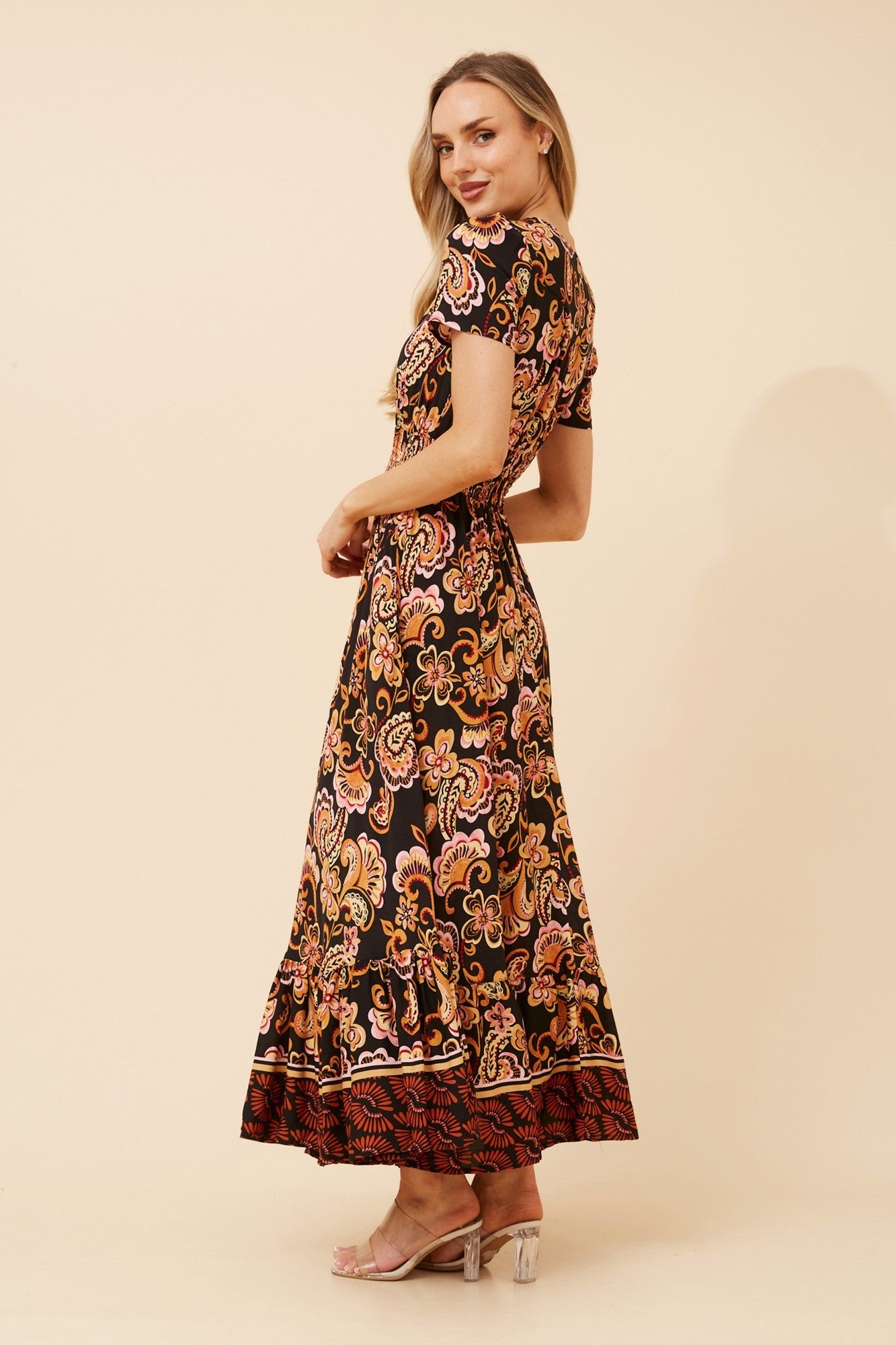 MIA BORDER PRINT MAXI DRESS (Black)