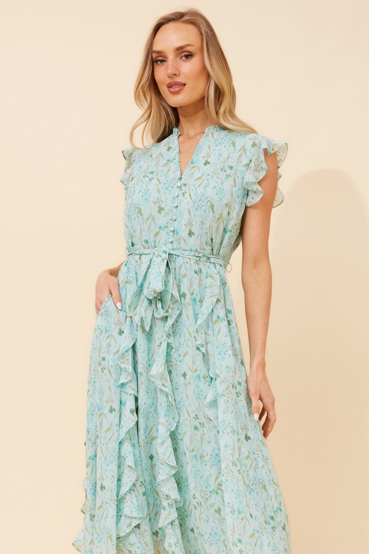 ULVA FLORAL MIDI DRESS (Mint)