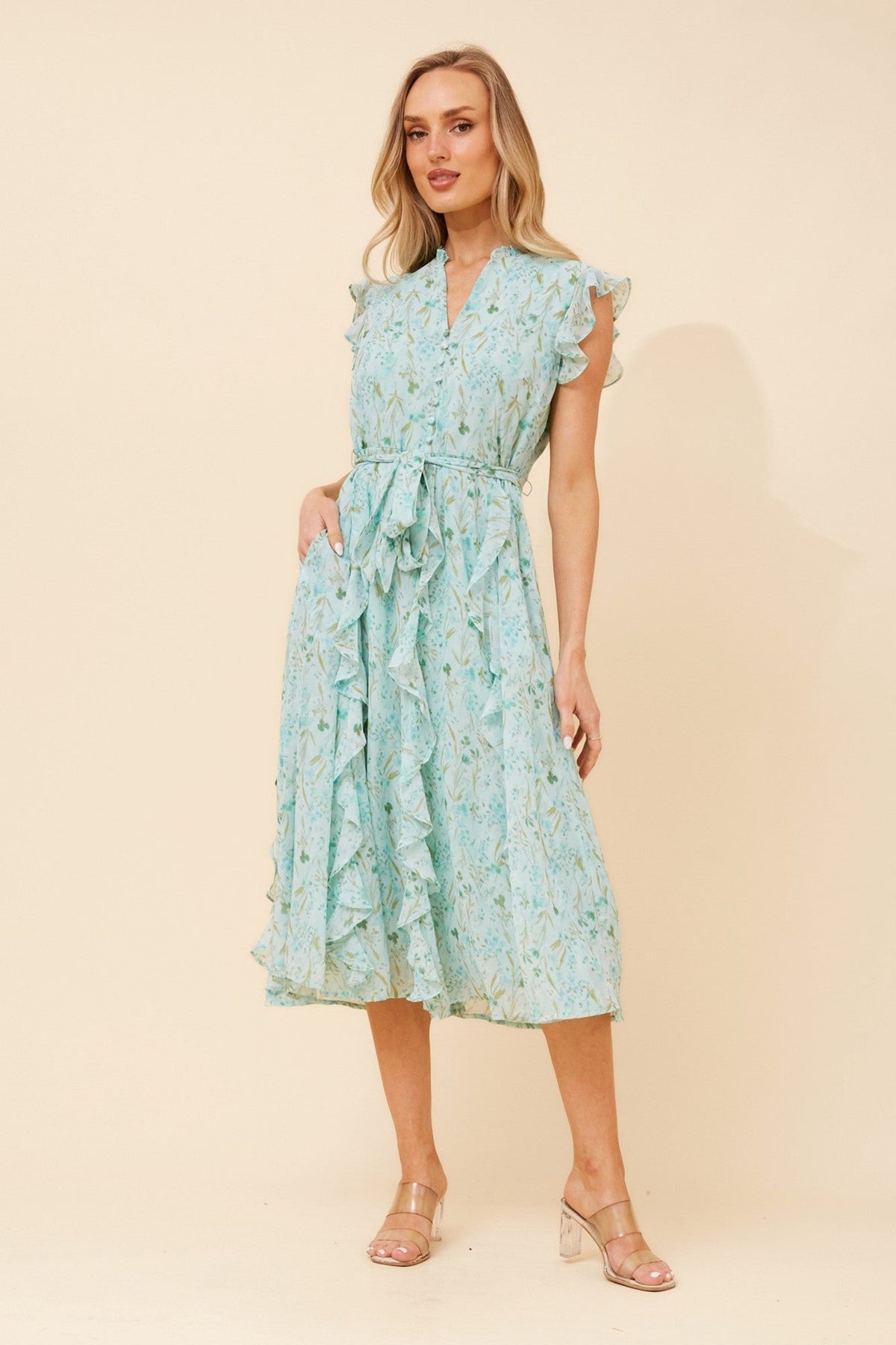 ULVA FLORAL MIDI DRESS (Mint)