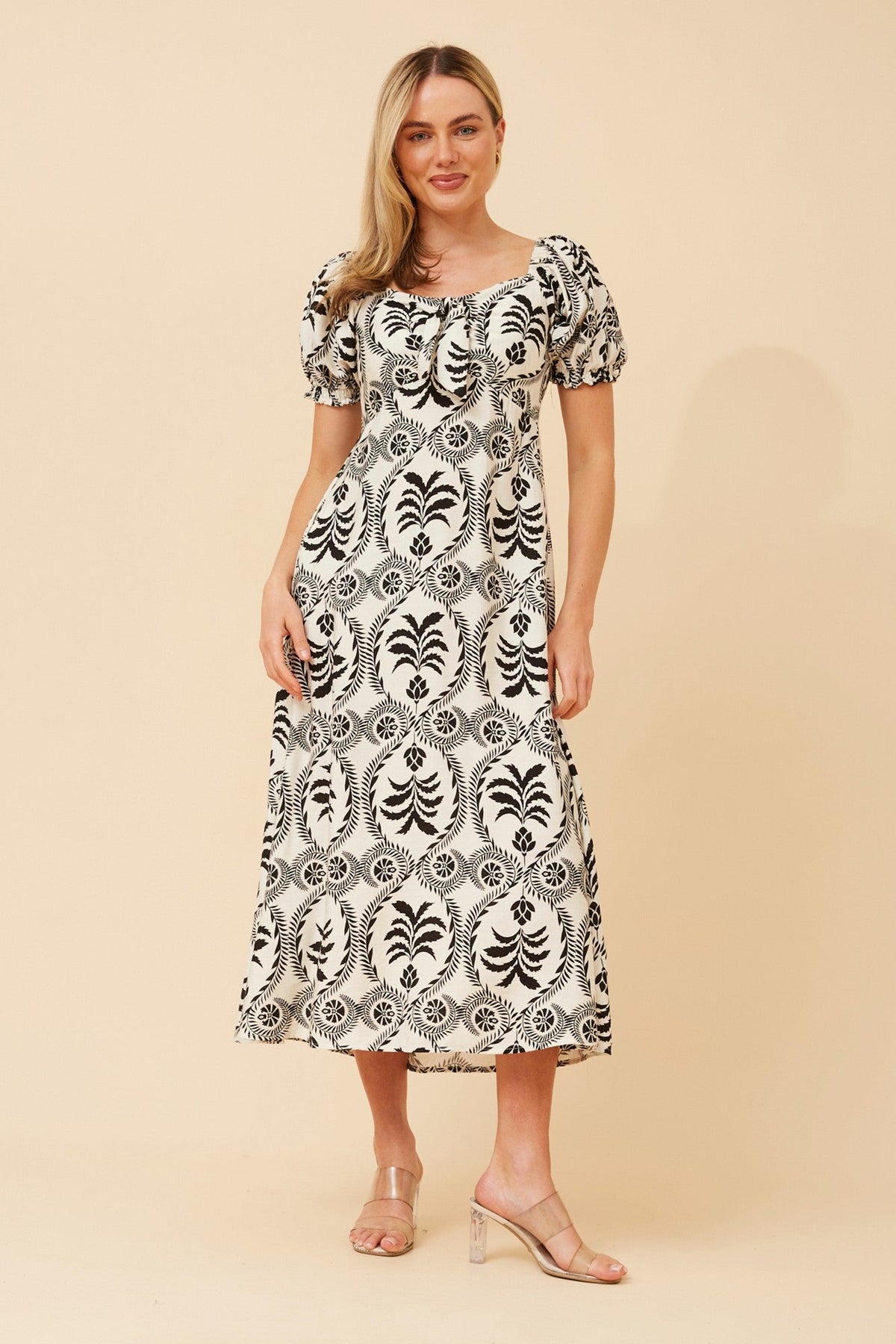 FAITH ABSTRACT MIDI DRESS (White And Black)