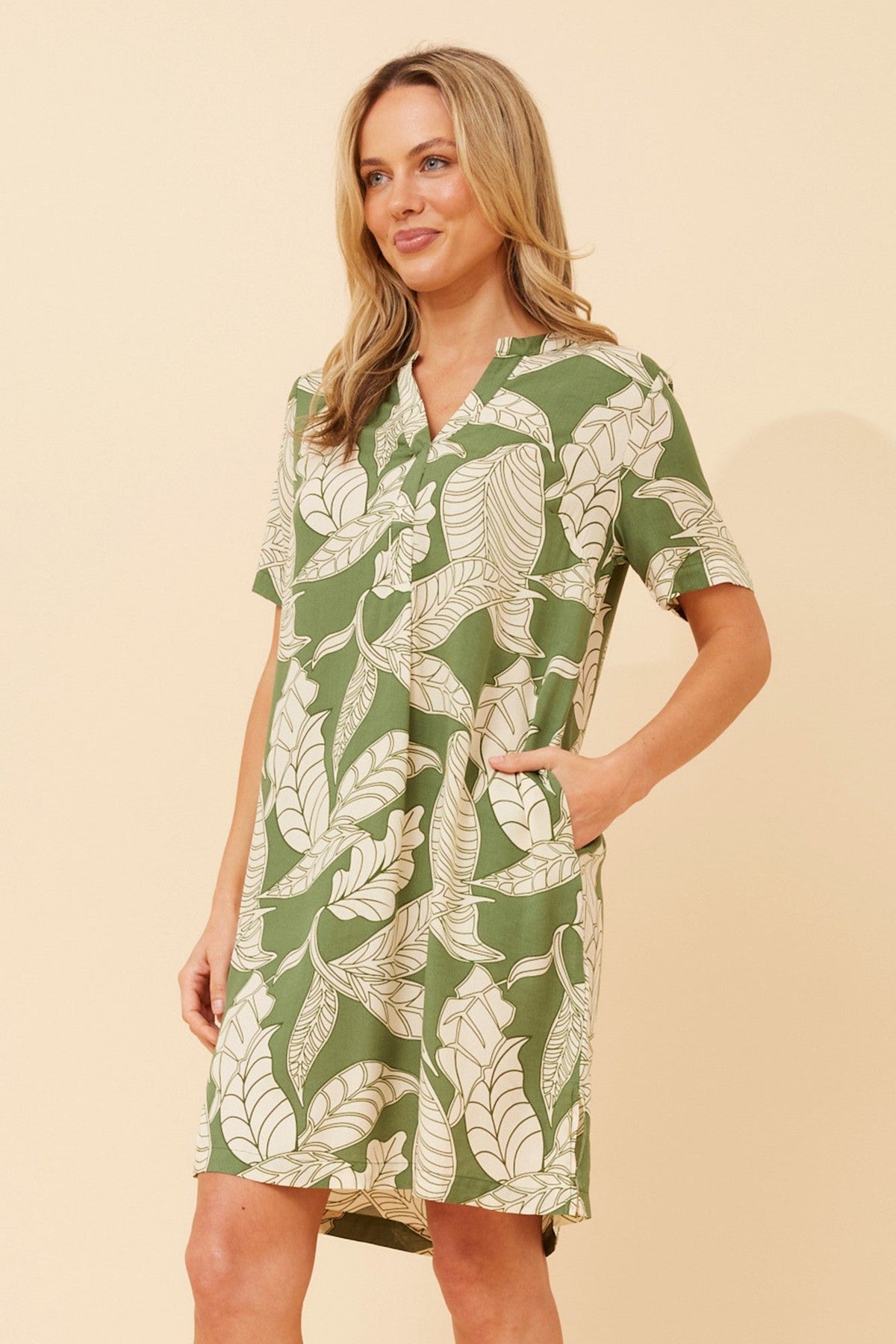 CHAVA LEAF PRINT DRESS (Green)