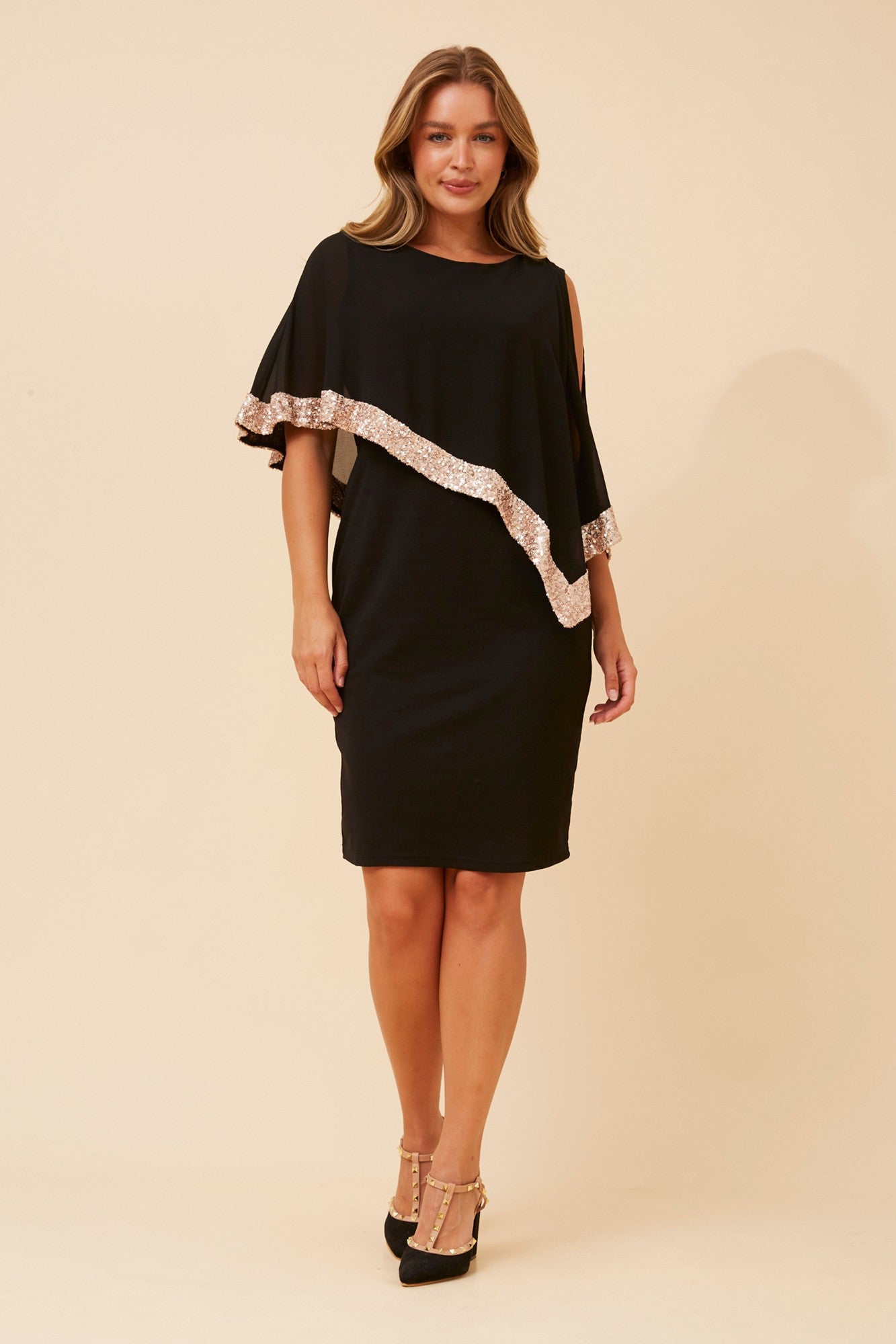 MYLIE DOUBLE LAYER SHIFT DRESS (Black)