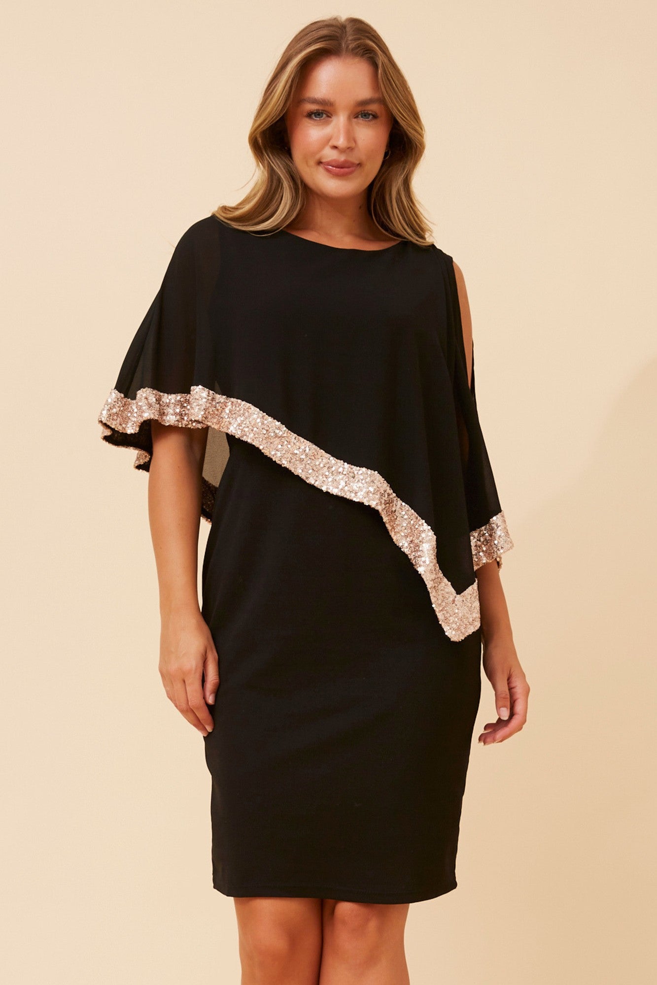 MYLIE DOUBLE LAYER SHIFT DRESS (Black)