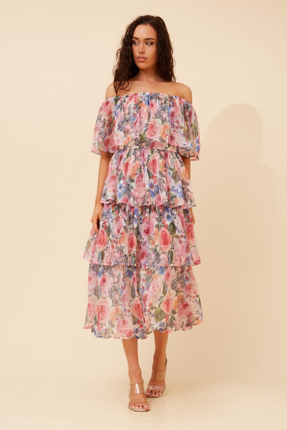 SAMARA FLORAL MIDI DRESS (Multi White)