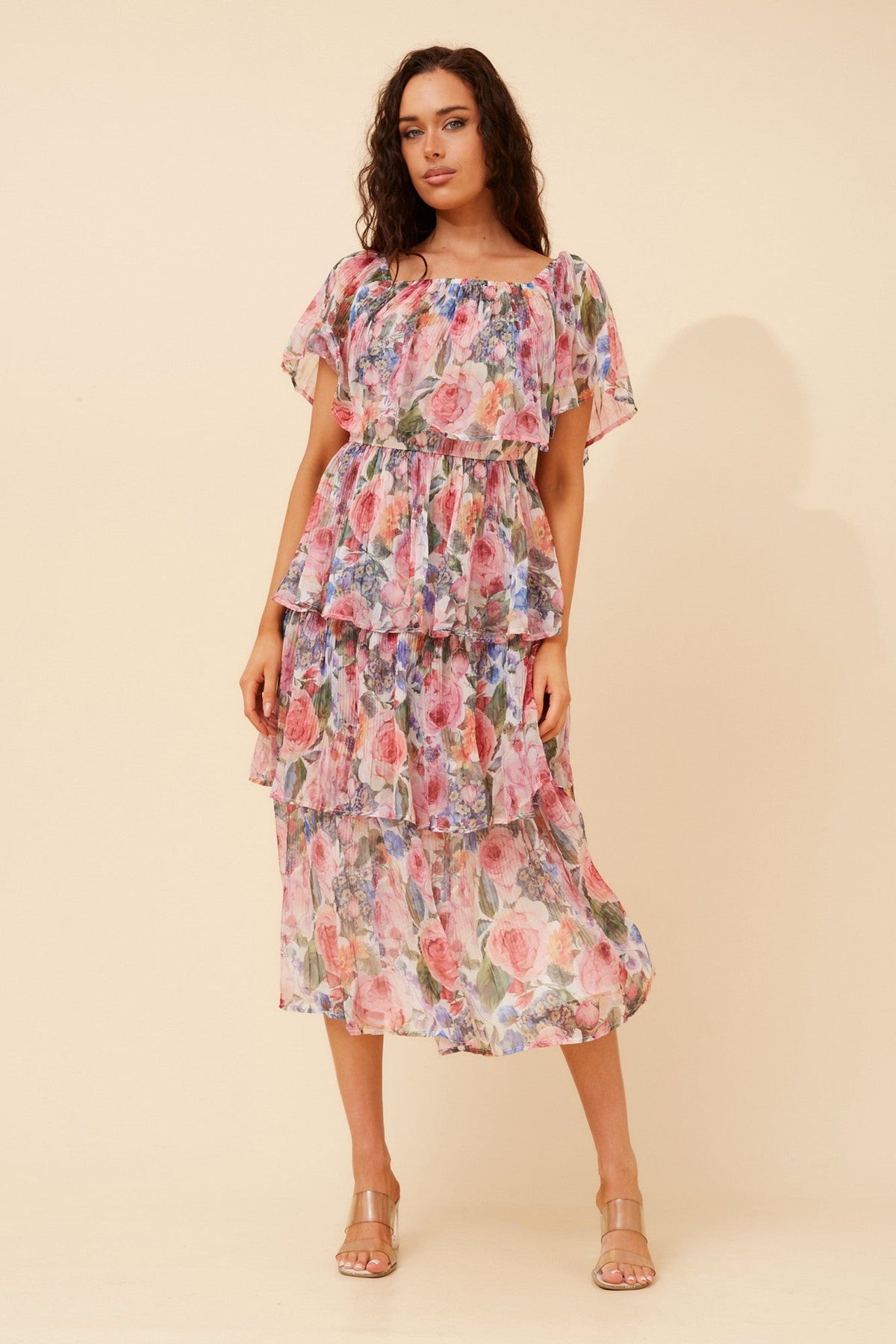 SAMARA FLORAL MIDI DRESS (Multi White)