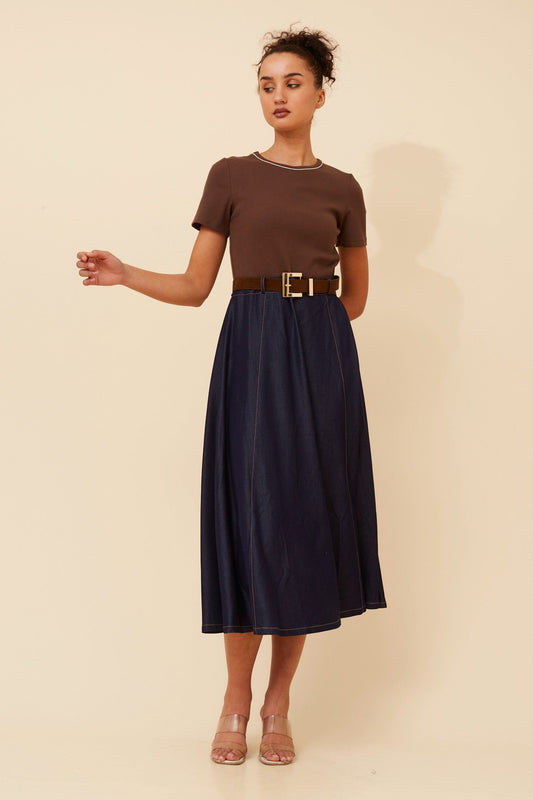 Image of Dresses. Product name - HARLINA MAXI DRESS in Chocolate colour by brand - Caroline Morgan Australia