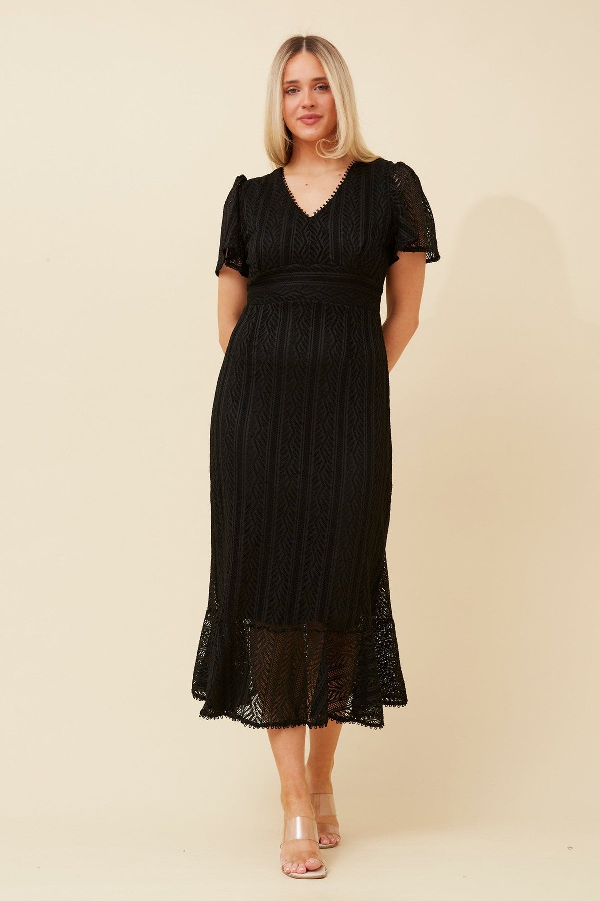 GODIVA LACE MIDI DRESS (Black)