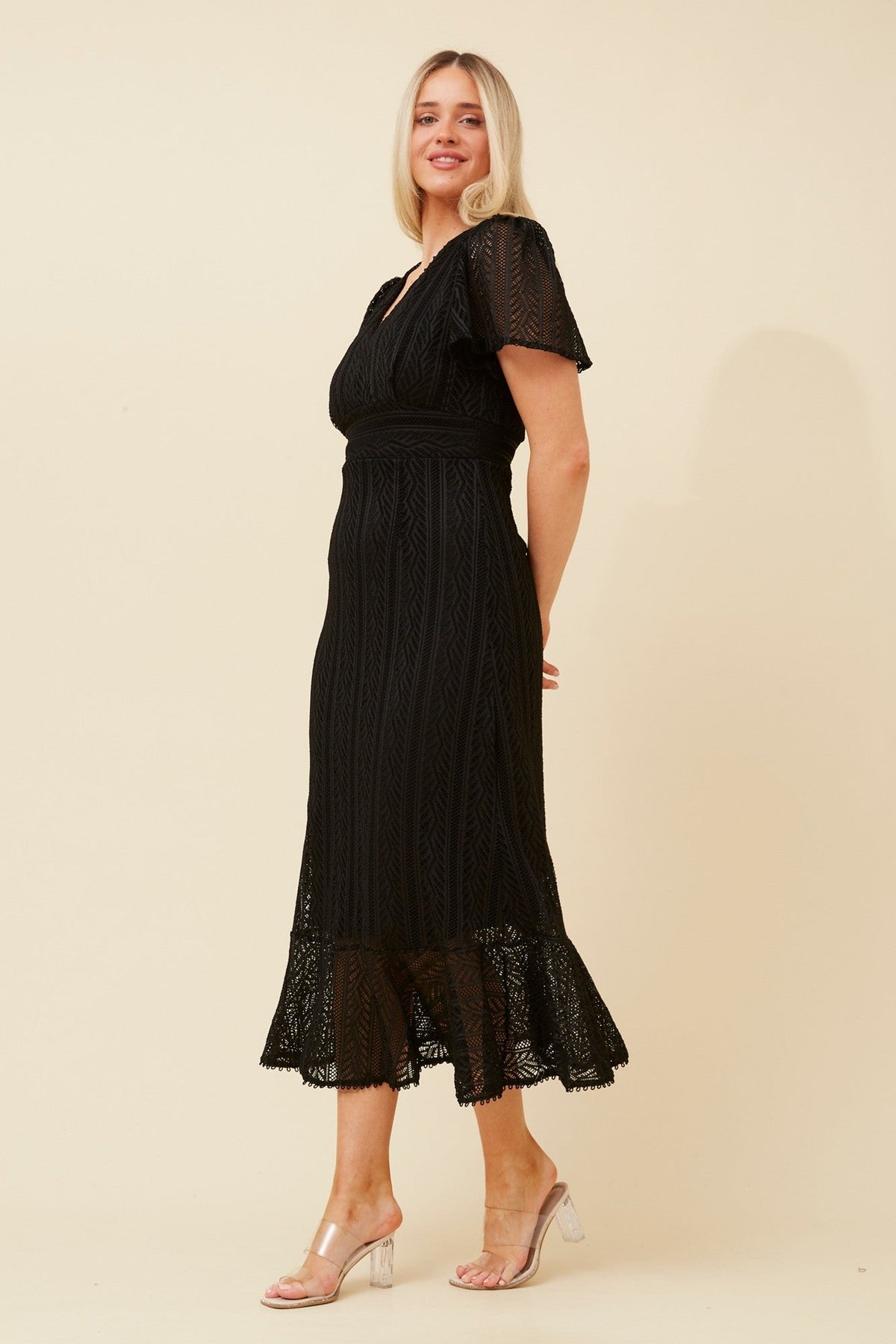 GODIVA LACE MIDI DRESS (Black)