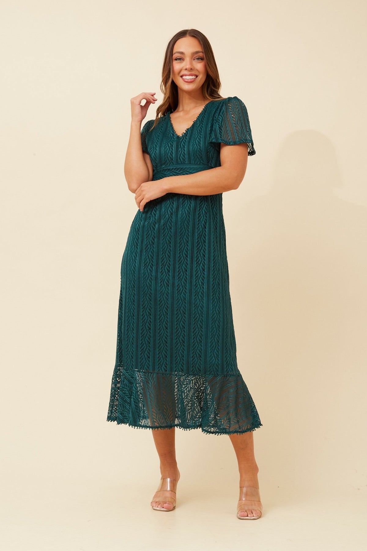 Caroline Morgan Australia GODIVA LACE MIDI DRESS (Emerald)