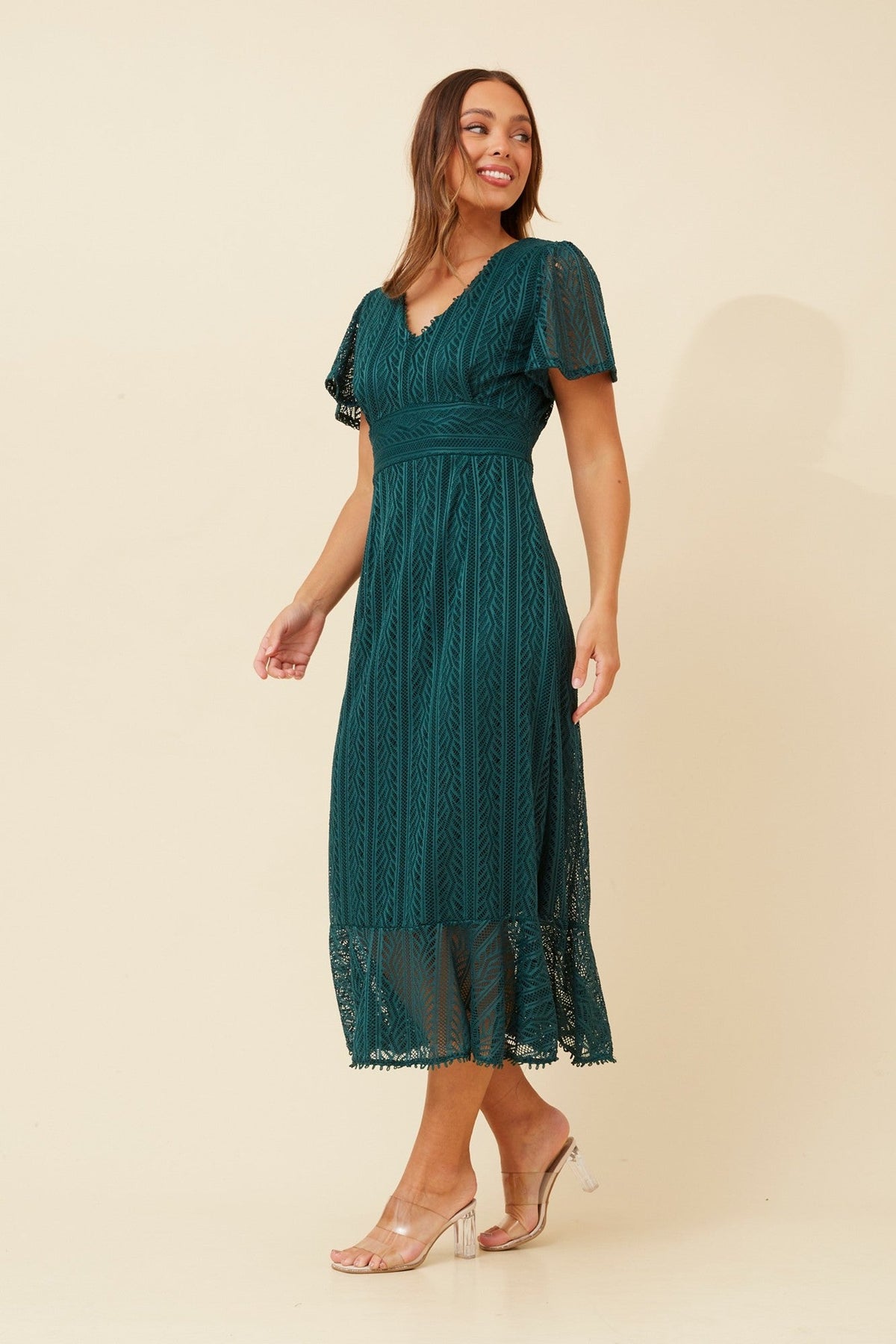Caroline Morgan Australia GODIVA LACE MIDI DRESS (Emerald)