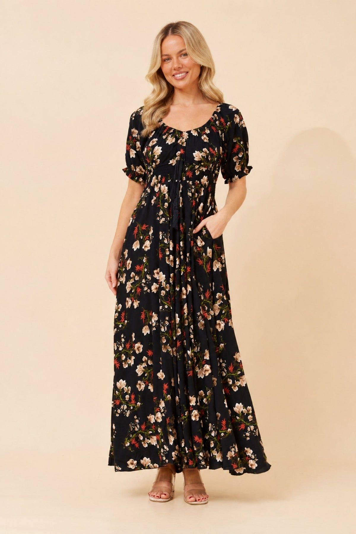 Caroline Morgan Australia DAISY FLORAL MAXI DRESS (Multi Navy)