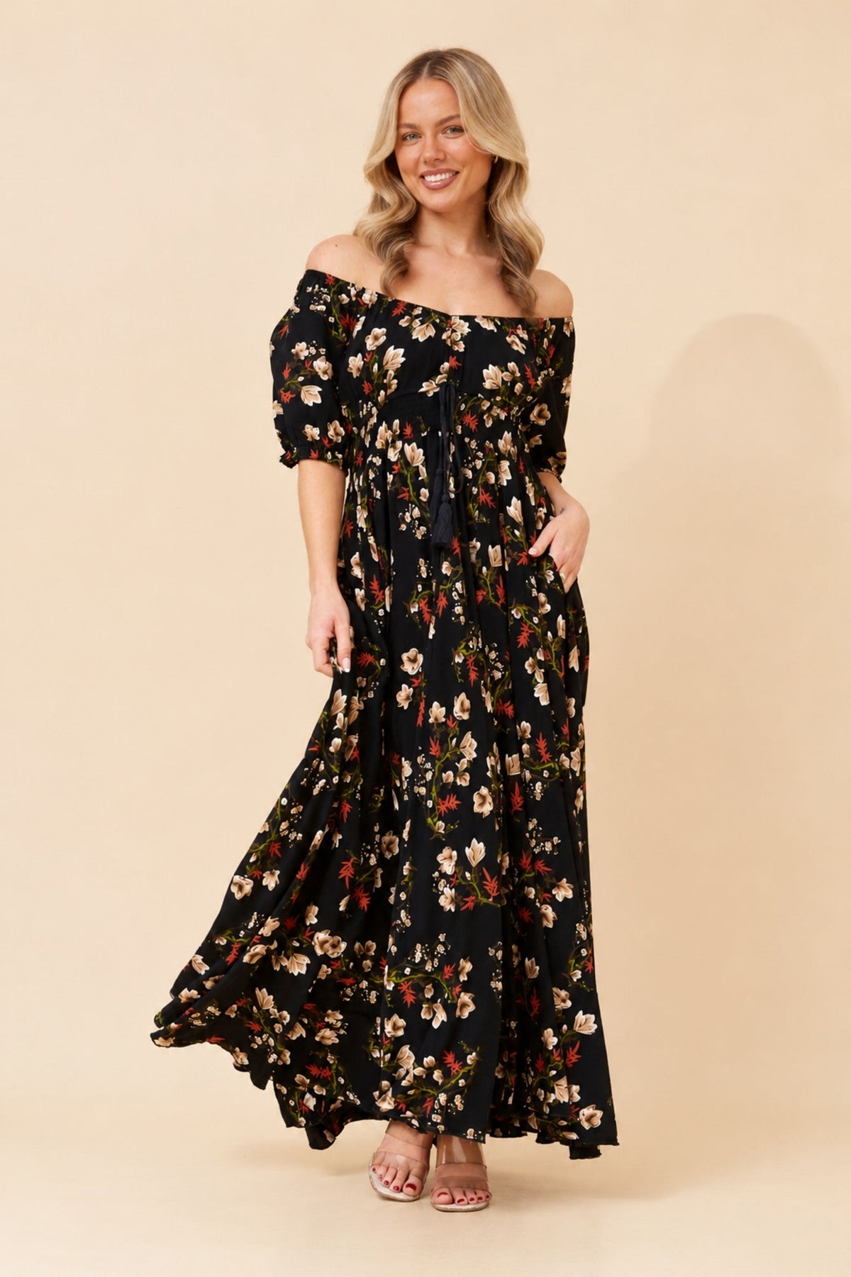 Caroline Morgan Australia DAISY FLORAL MAXI DRESS (Multi Navy)