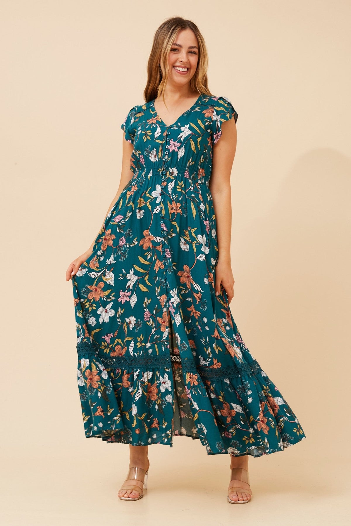 MORROCO FLORAL MAXI DRESS (Multi Green)