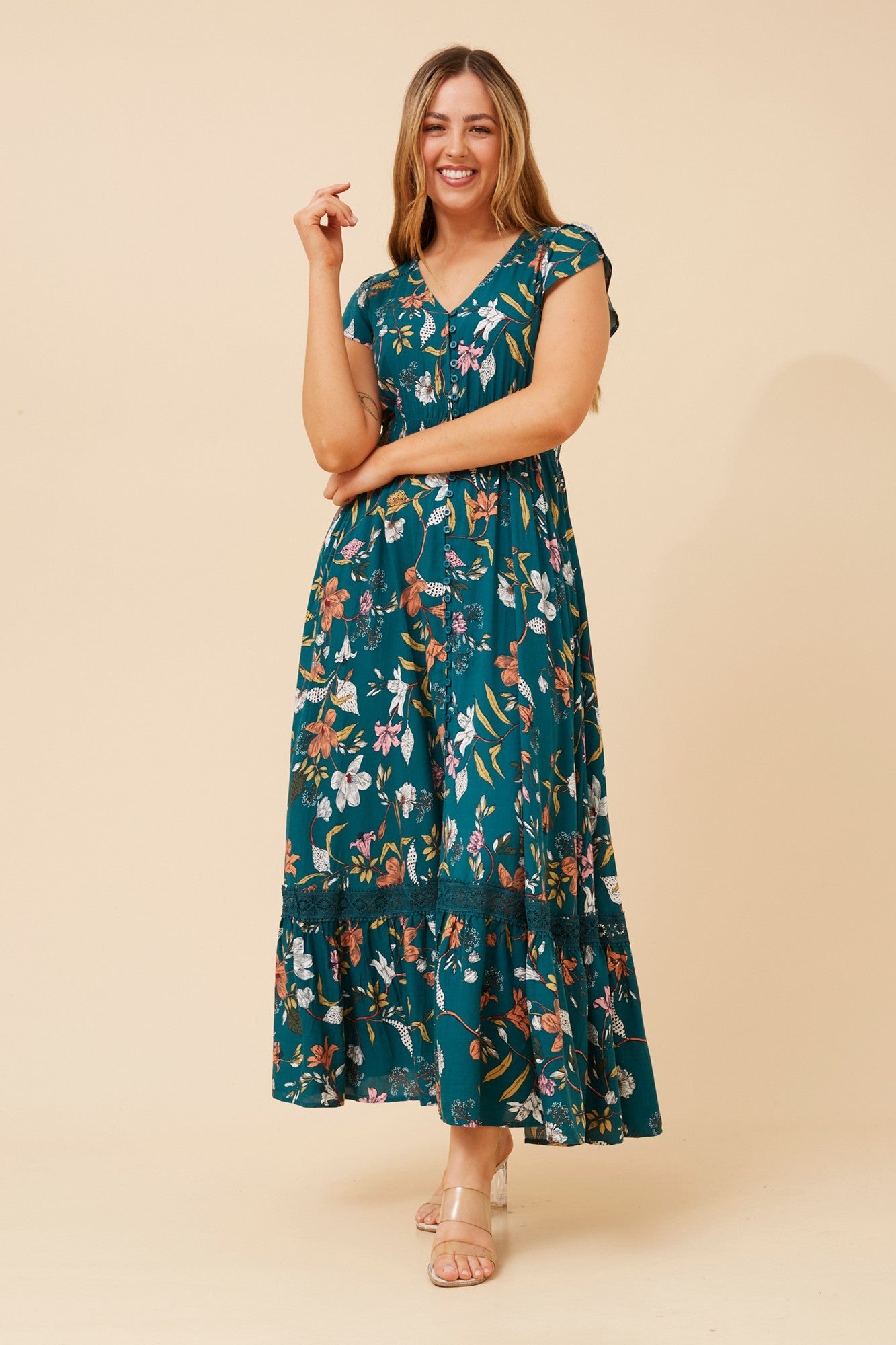 MORROCO FLORAL MAXI DRESS (Multi Green)