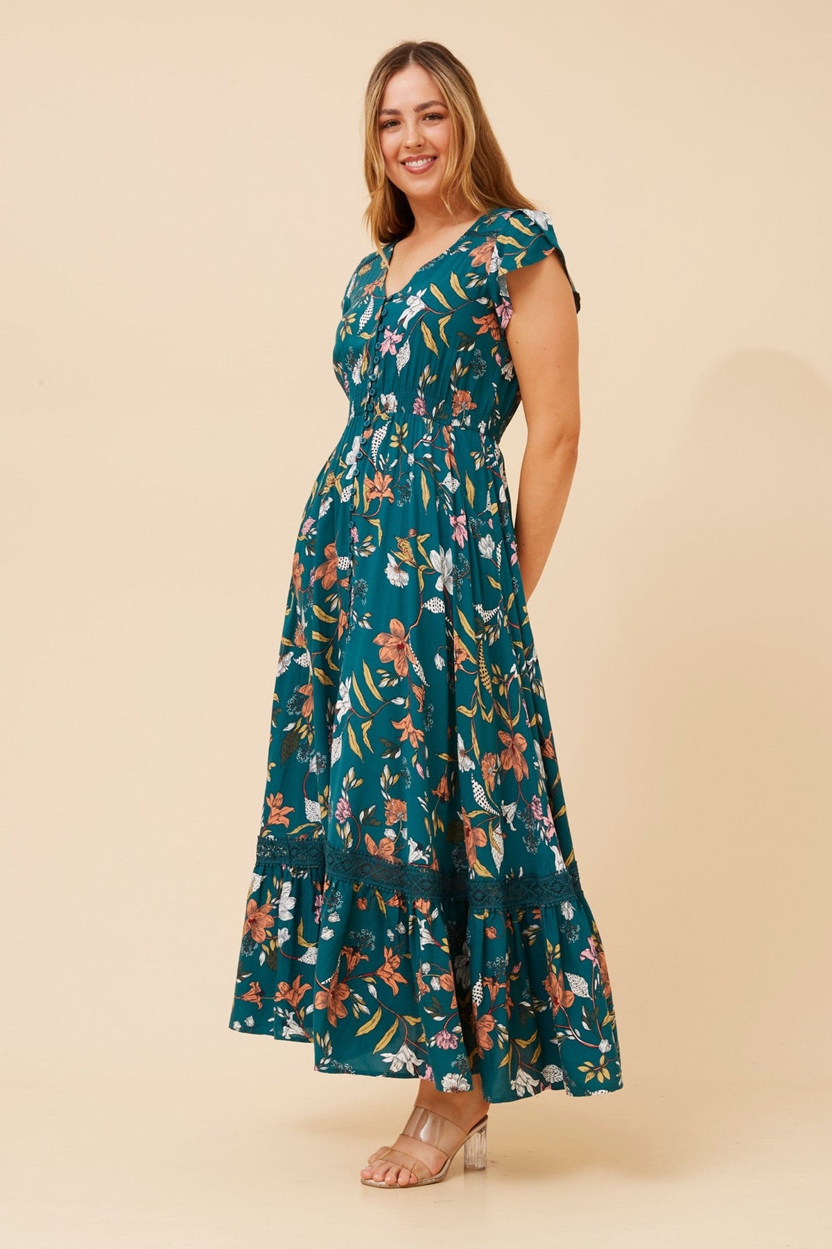 MORROCO FLORAL MAXI DRESS (Multi Green)