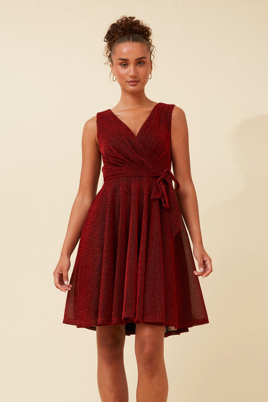Image of Dresses. Product name - ANDI GLITTER SHORT DRESS in Emerald colour by brand - Caroline Morgan Australia