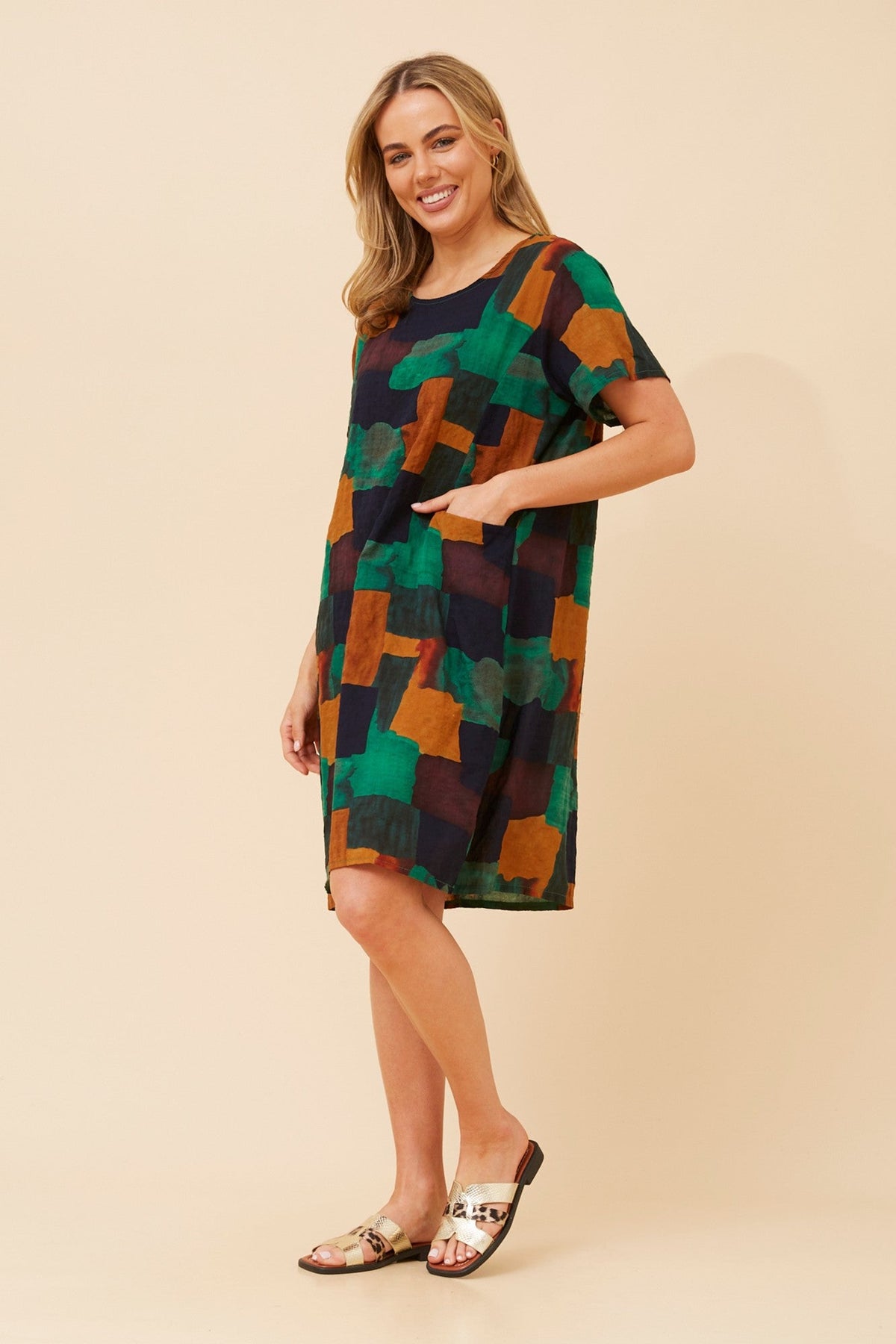VINE ABSTRACT PRINT DRESS (Jade)