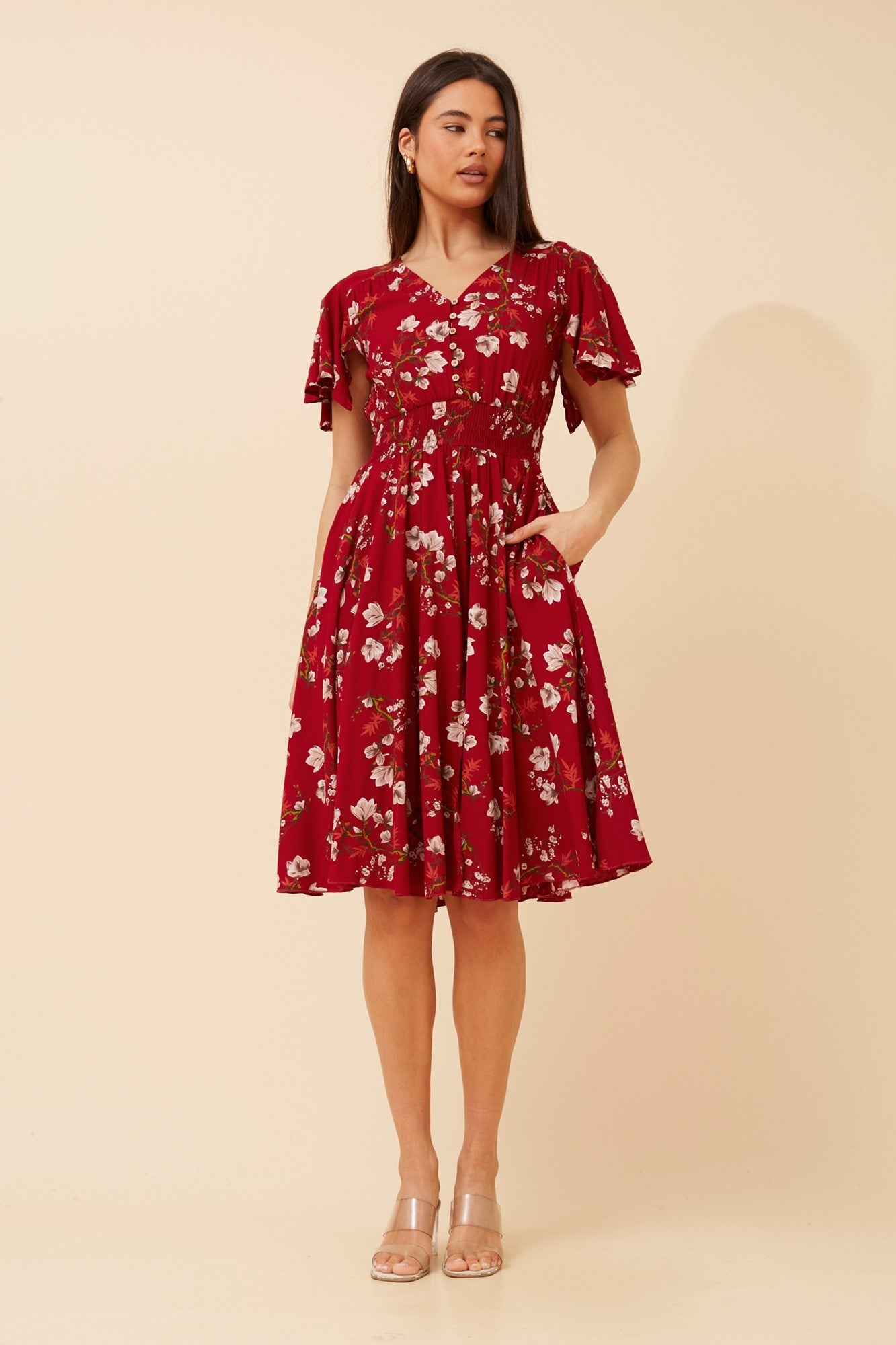 Image of Dresses. Product name - SANDY FLORAL DRESS in Multi Navy colour by brand - Caroline Morgan Australia