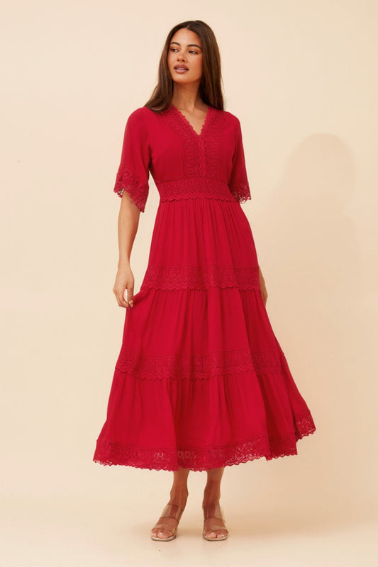 Image of Dresses. Product name - BYRON LACE MAXI DRESS in Jade colour by brand - Caroline Morgan Australia