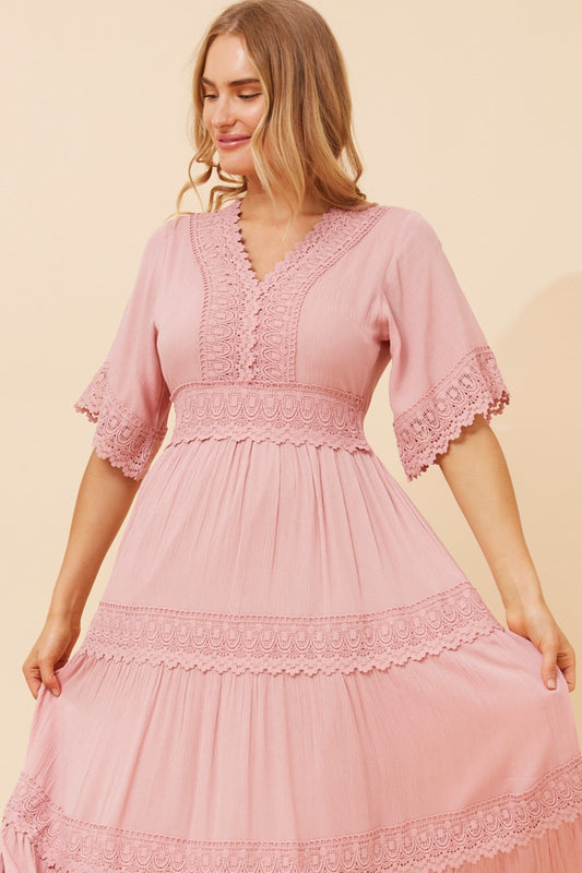 Caroline Morgan Australia BYRON LACE MAXI DRESS (Rosewater)