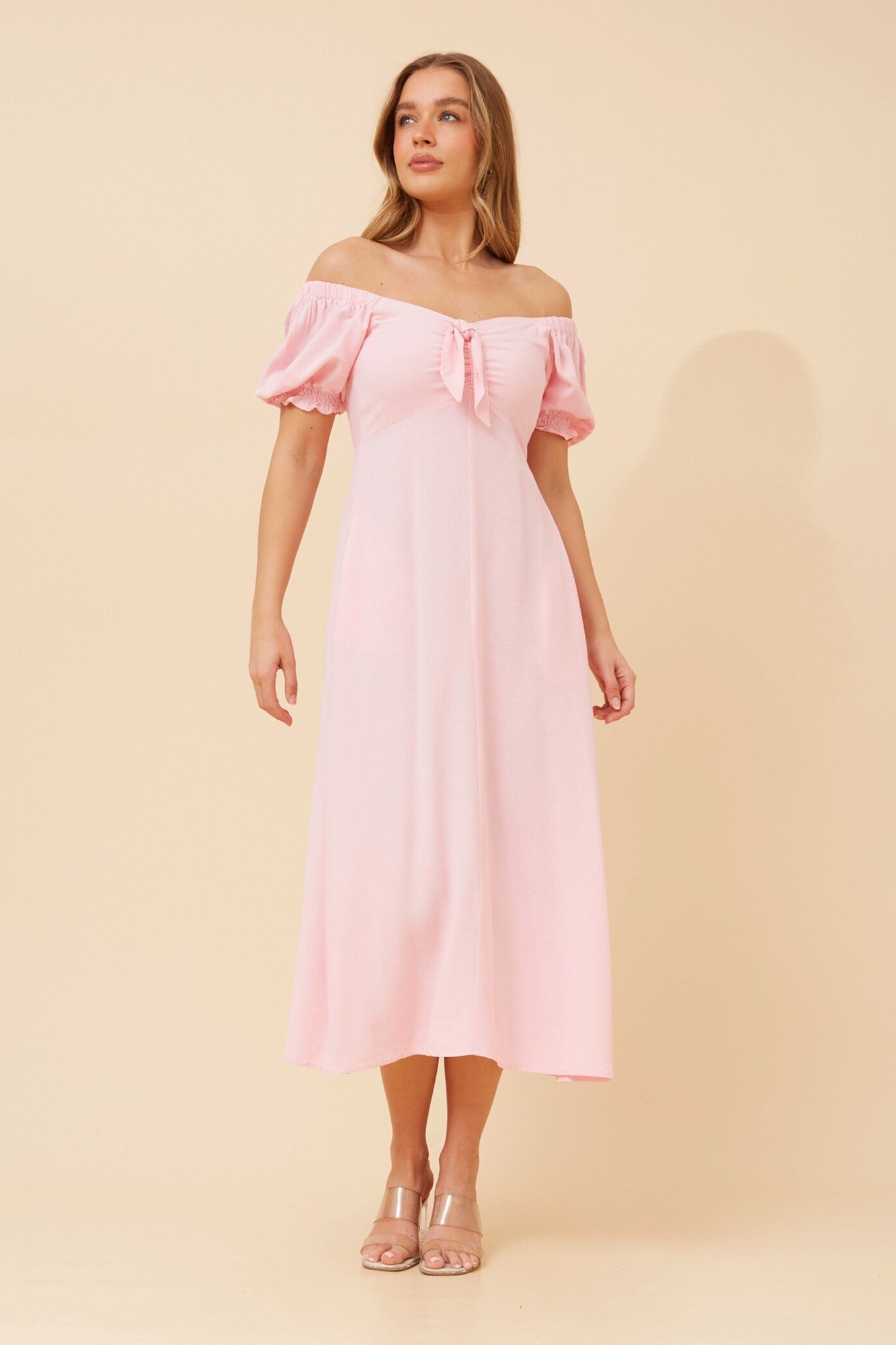 Image of Dresses. Product name - FAITH BOW FRONT DRESS in Jade colour by brand - Caroline Morgan Australia