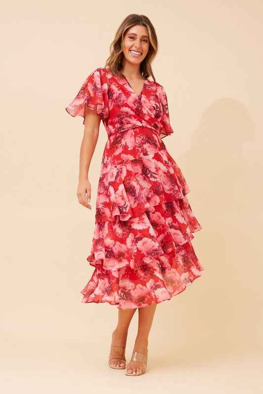 WINDSOR FLORAL MIDI DRESS (Multi Red)