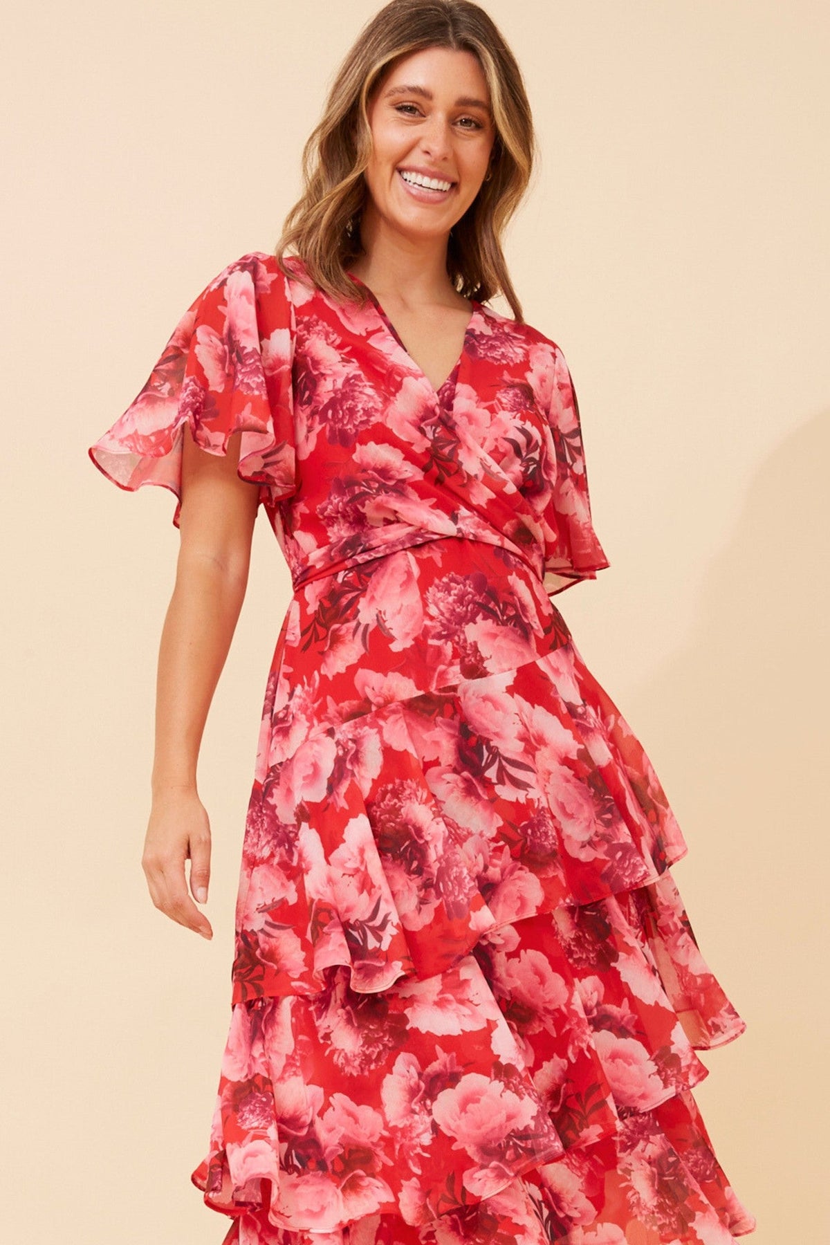 WINDSOR FLORAL MIDI DRESS (Multi Red)