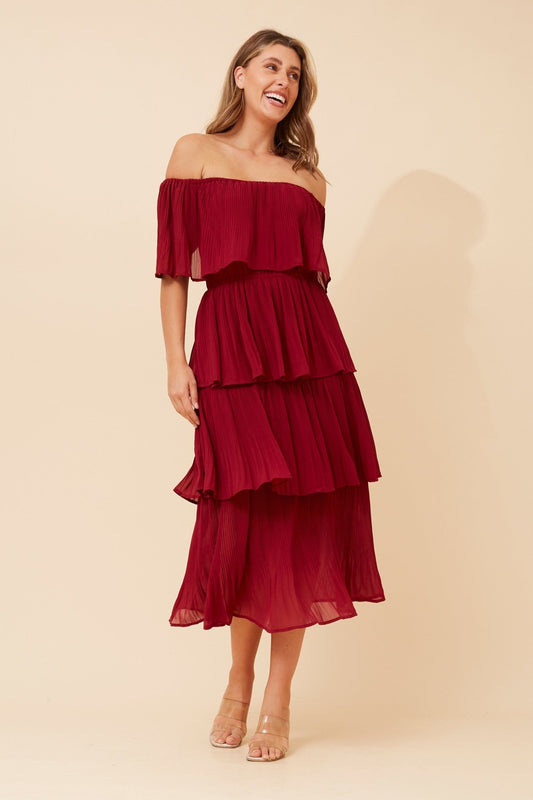 Image of Dresses. Product name - SAMARA OFF SHOULDER DRESS in Rosewater colour by brand - Caroline Morgan Australia