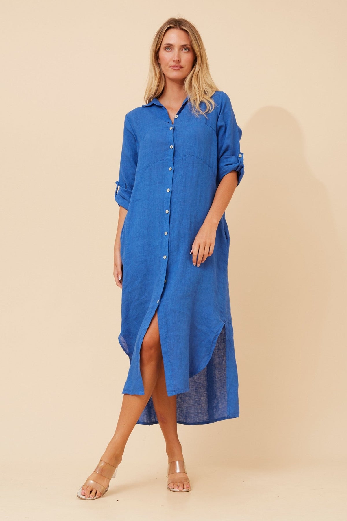 KIMMY LINEN SHIRT DRESS (Cobalt Blue)
