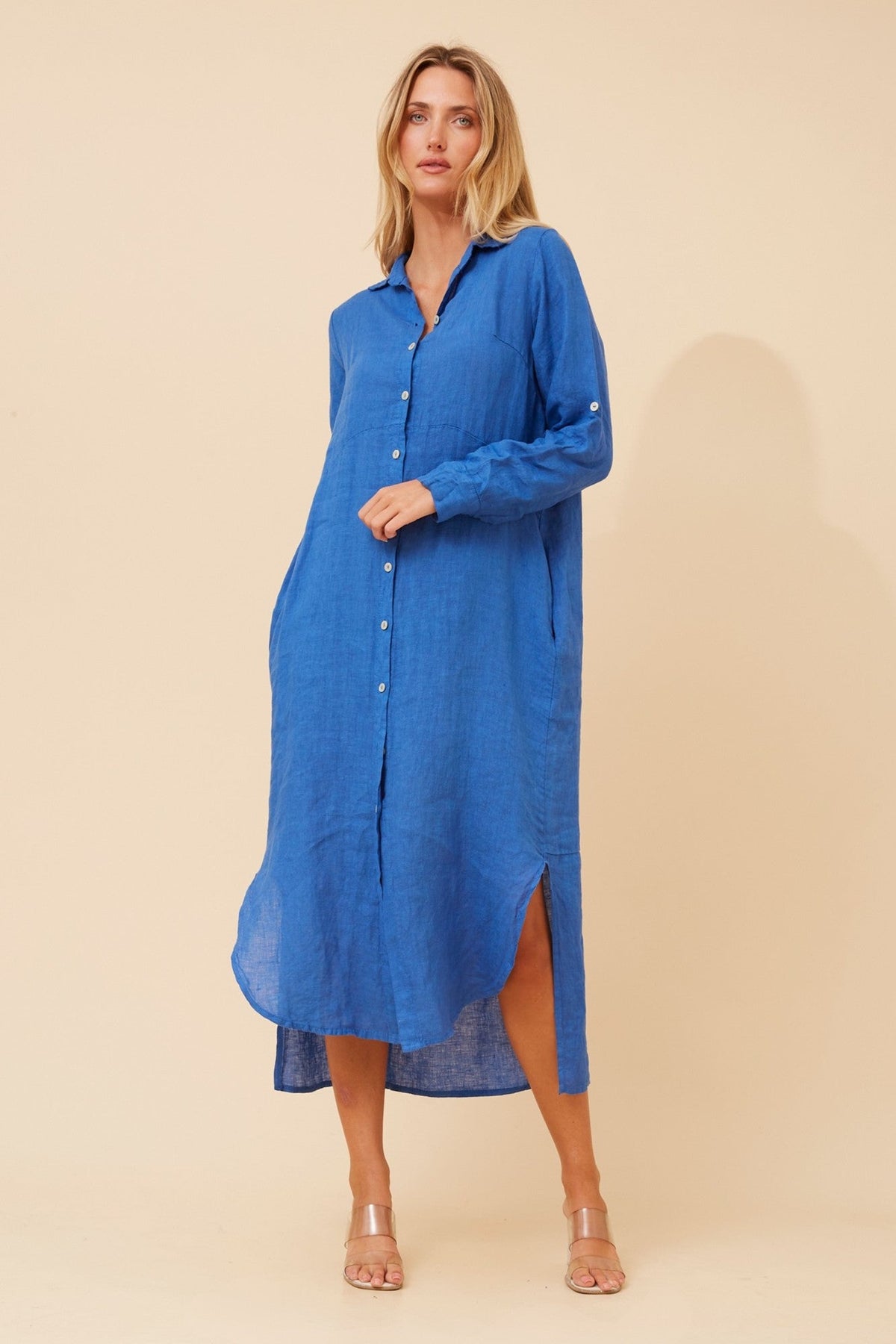 KIMMY LINEN SHIRT DRESS (Cobalt Blue)