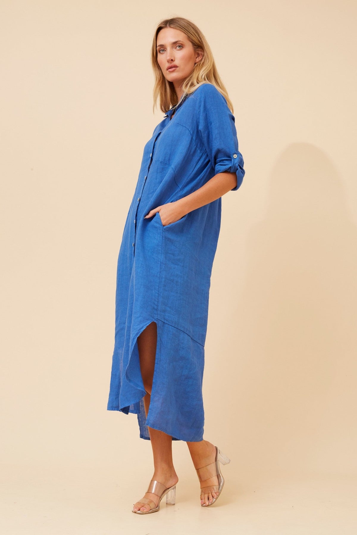 KIMMY LINEN SHIRT DRESS (Cobalt Blue)