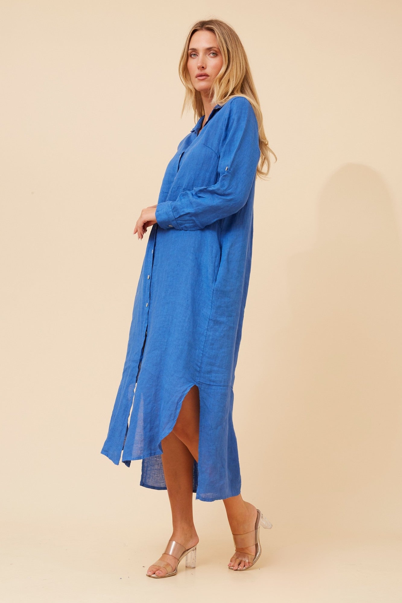 KIMMY LINEN SHIRT DRESS (Cobalt Blue)