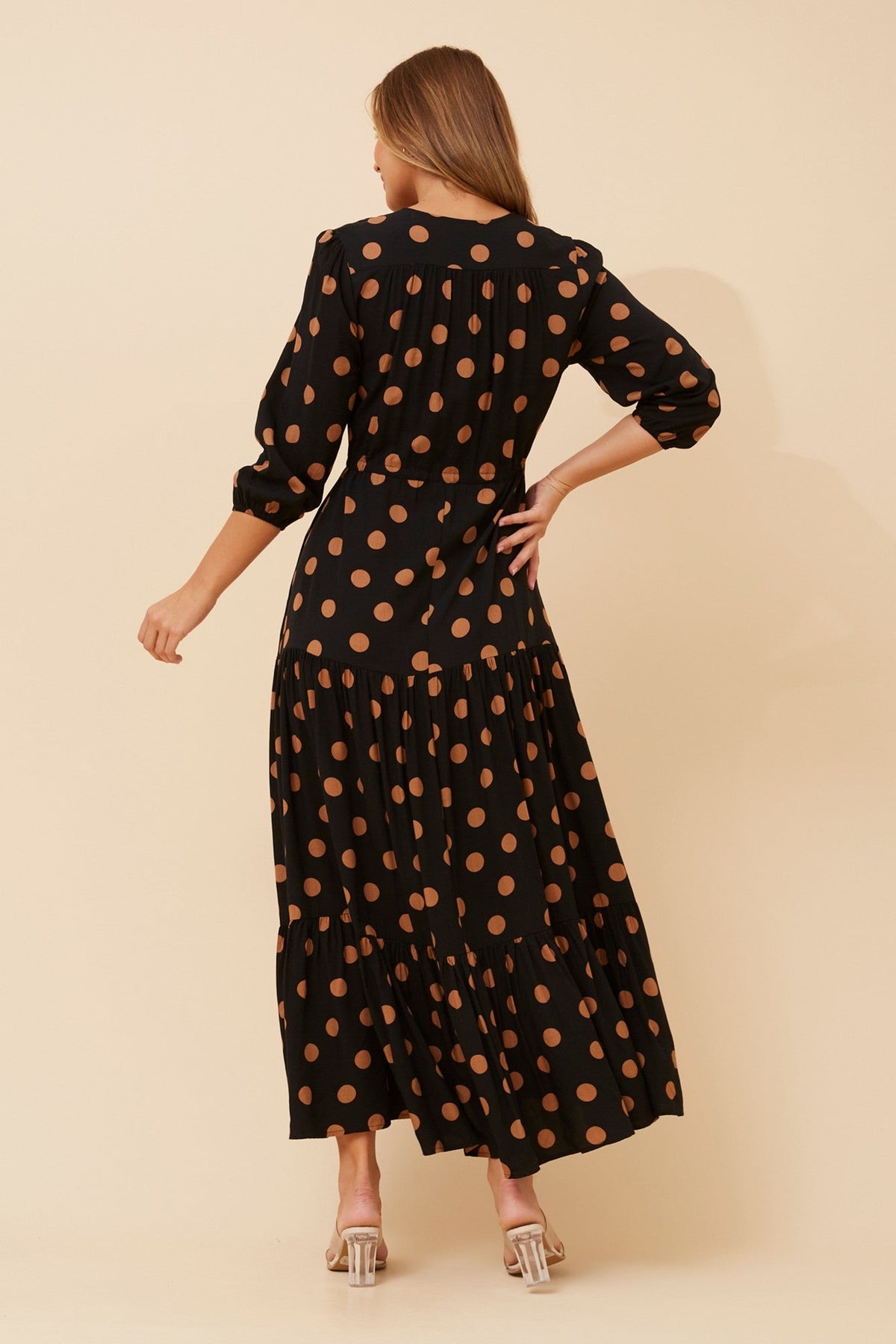 RAELA POLKA DOT PRINT MAXI DRESS (Black)